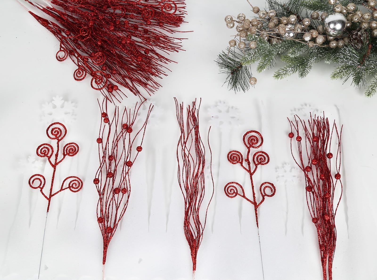 20PCS Glitter Artificial Curly Stems Ornaments Fake Christmas Candy Picks Dec…