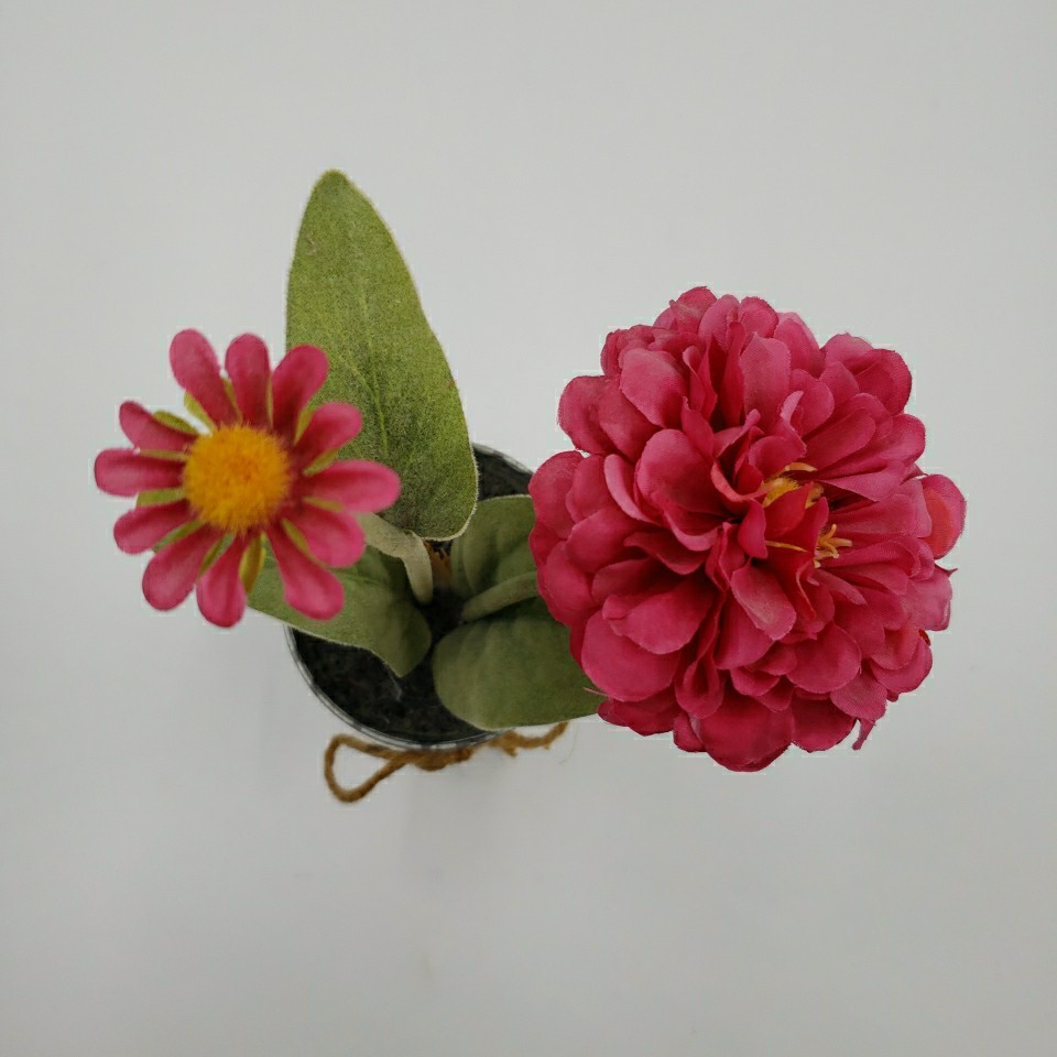 Artificial Flower Arrangement Rustic Metal Pot Farmhouse Cottage Floral Decor