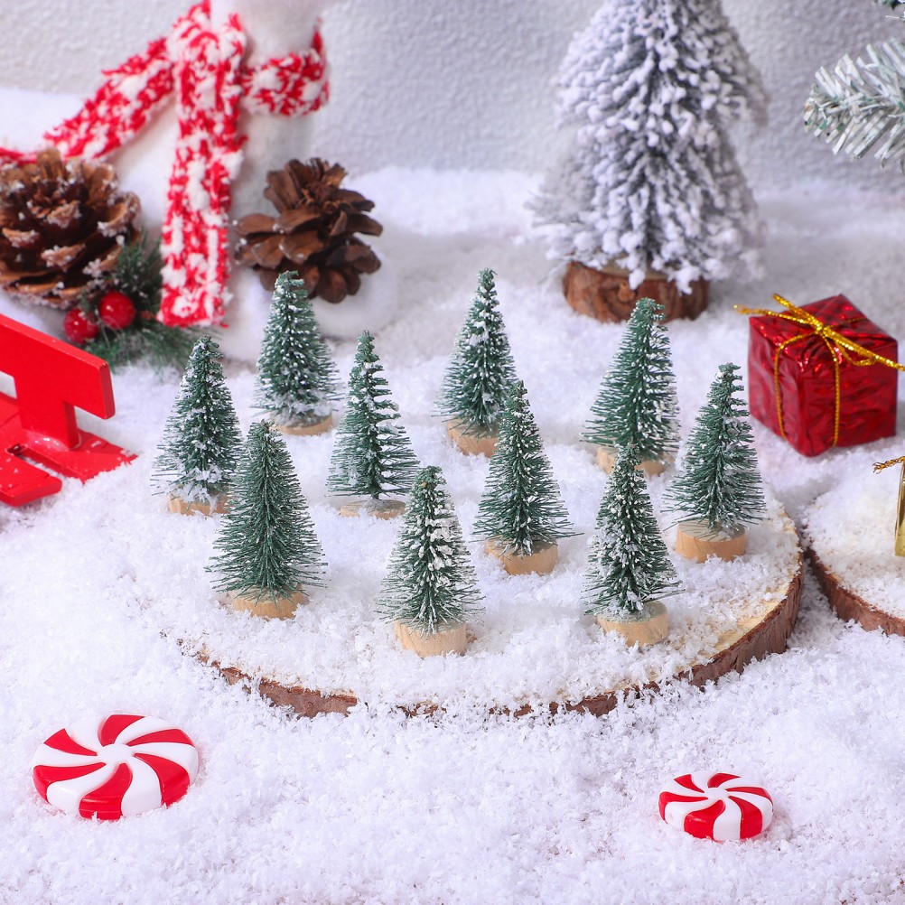 10 Pcs Mini Christmas Tree Ornaments 5 Cm Snow Covered Pine for Xmas Party Decor