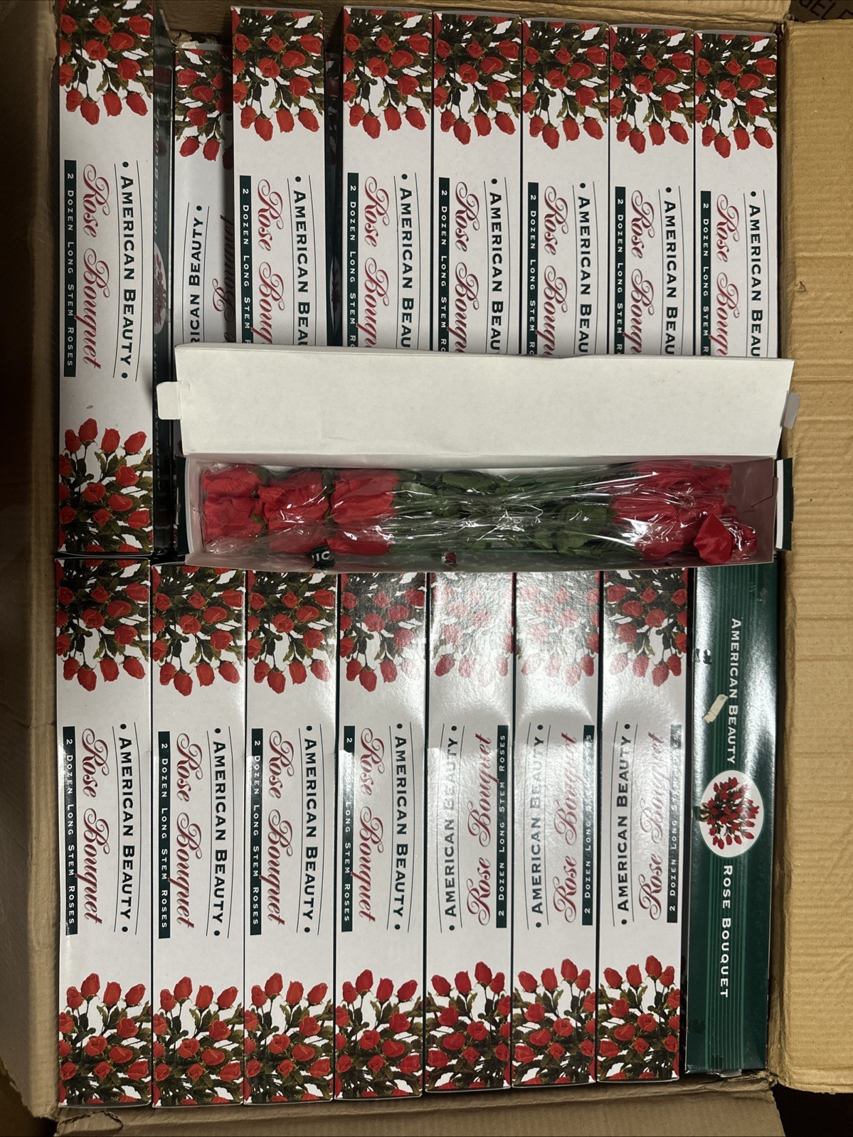 American Beauty Rose Bouquet Two Dozen Long Stem Plastic Roses