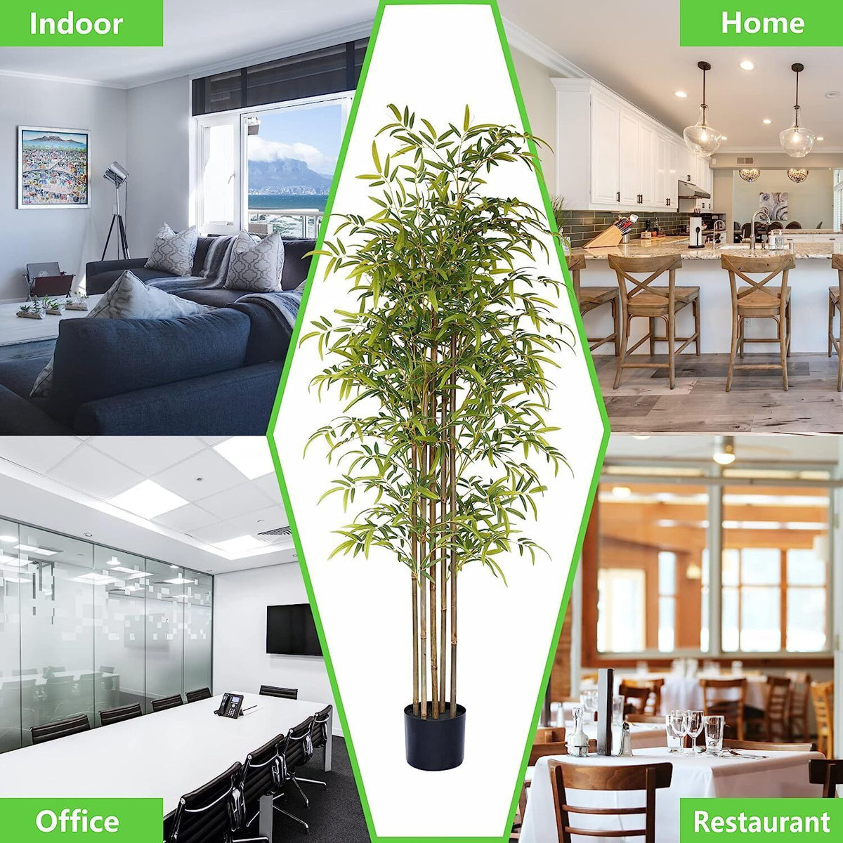 Artificial Bamboo Tree, Fake Plants for Home Decor, Natural Wood Trunk