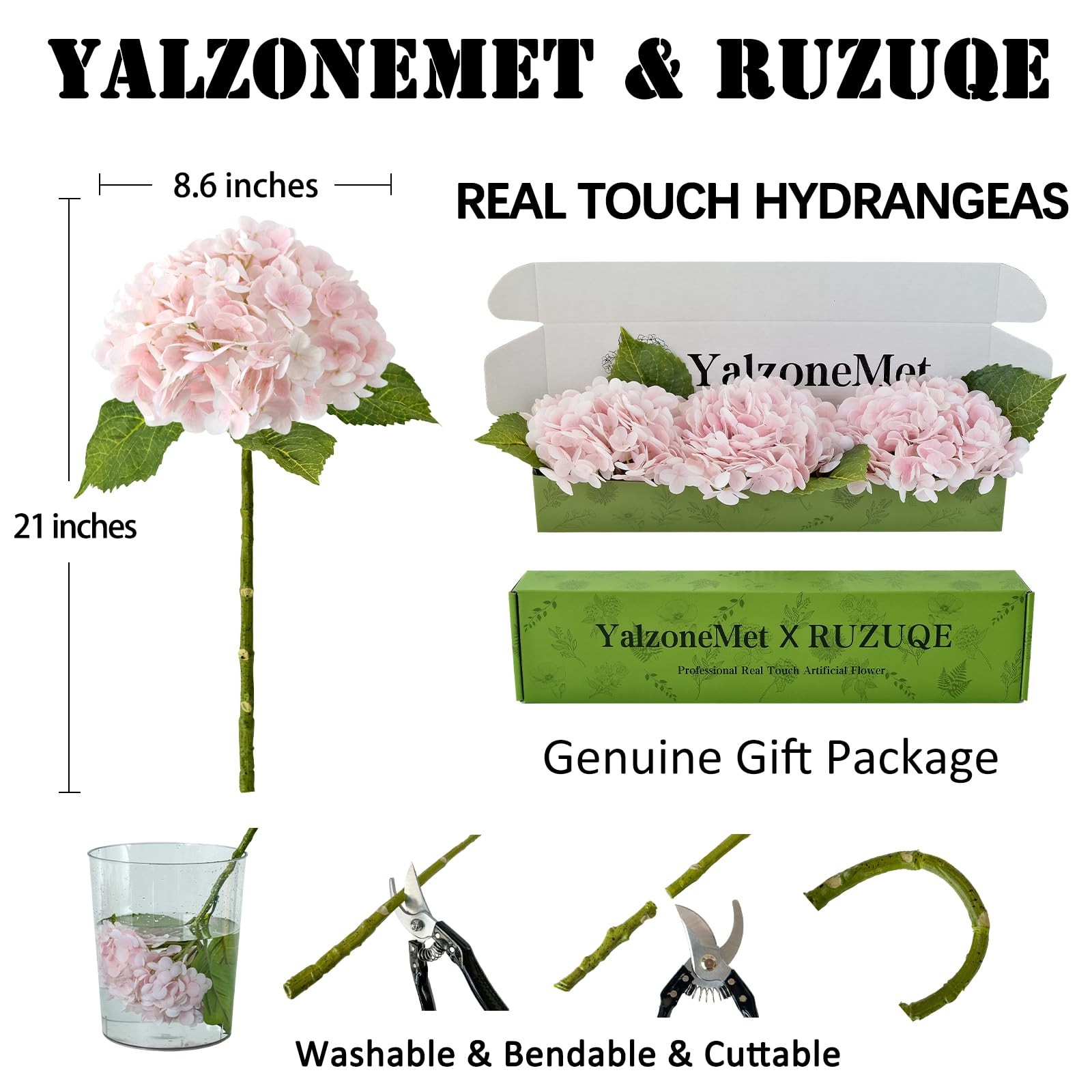 3 Pcs Real Touch Pink Hydrangea Artificial Flowers 21 inch Large Lifelike Lig…