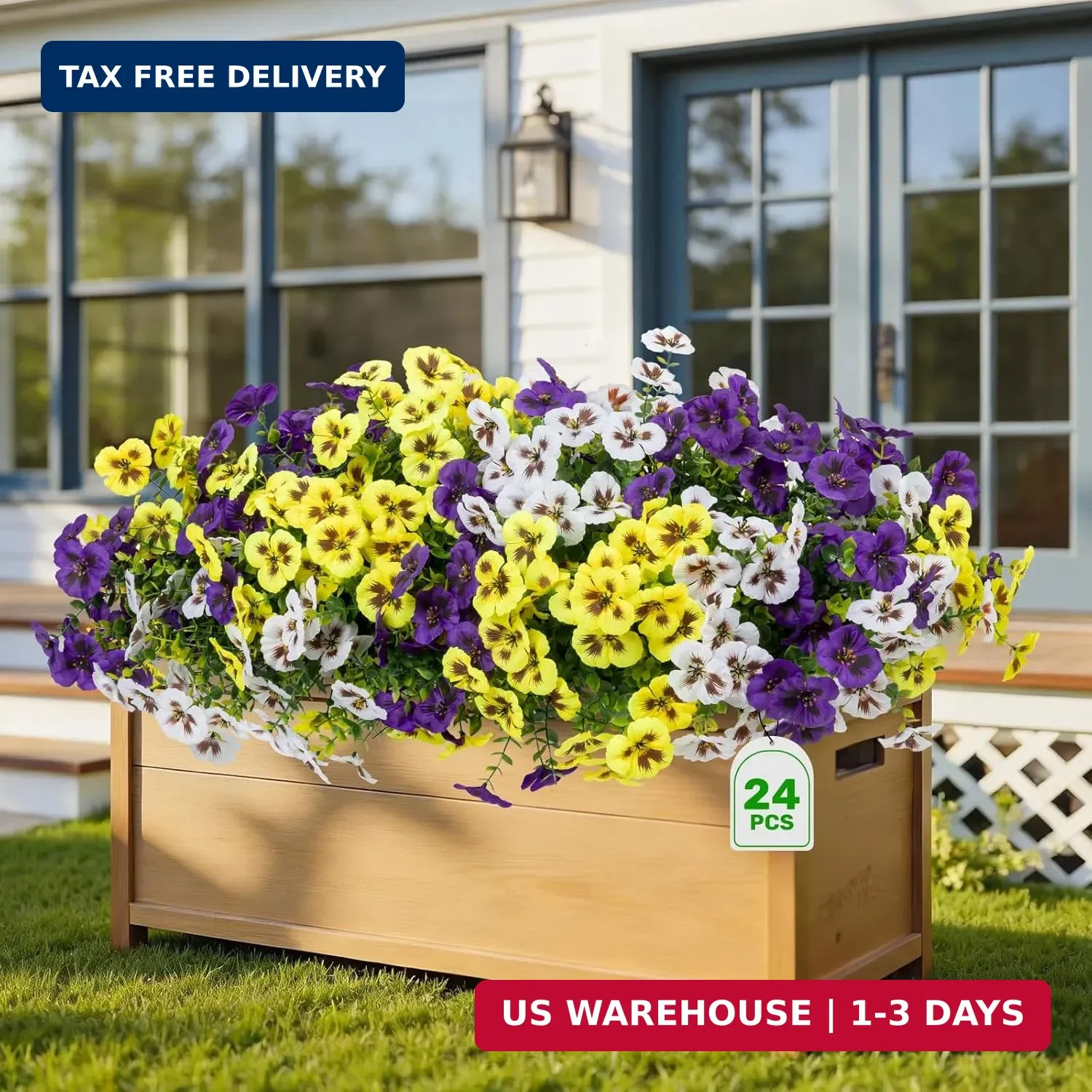 24 Pcs Artificial Fake Pansy Flowers for Outdoor,Faux Silk Plants Flowers UV Res