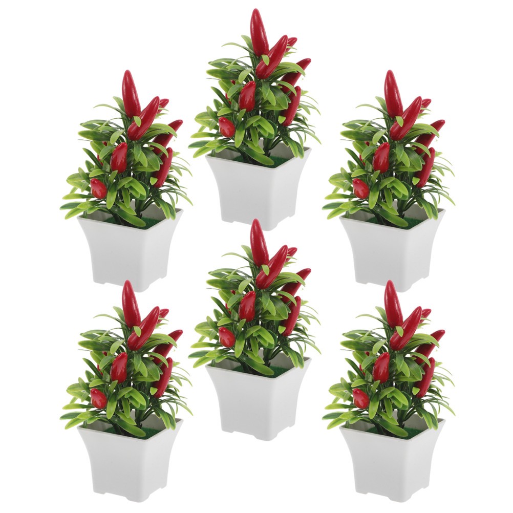 6Pcs Lifelike Artificial Pepper Tree Bonsai Reusable Decor for Office and Home