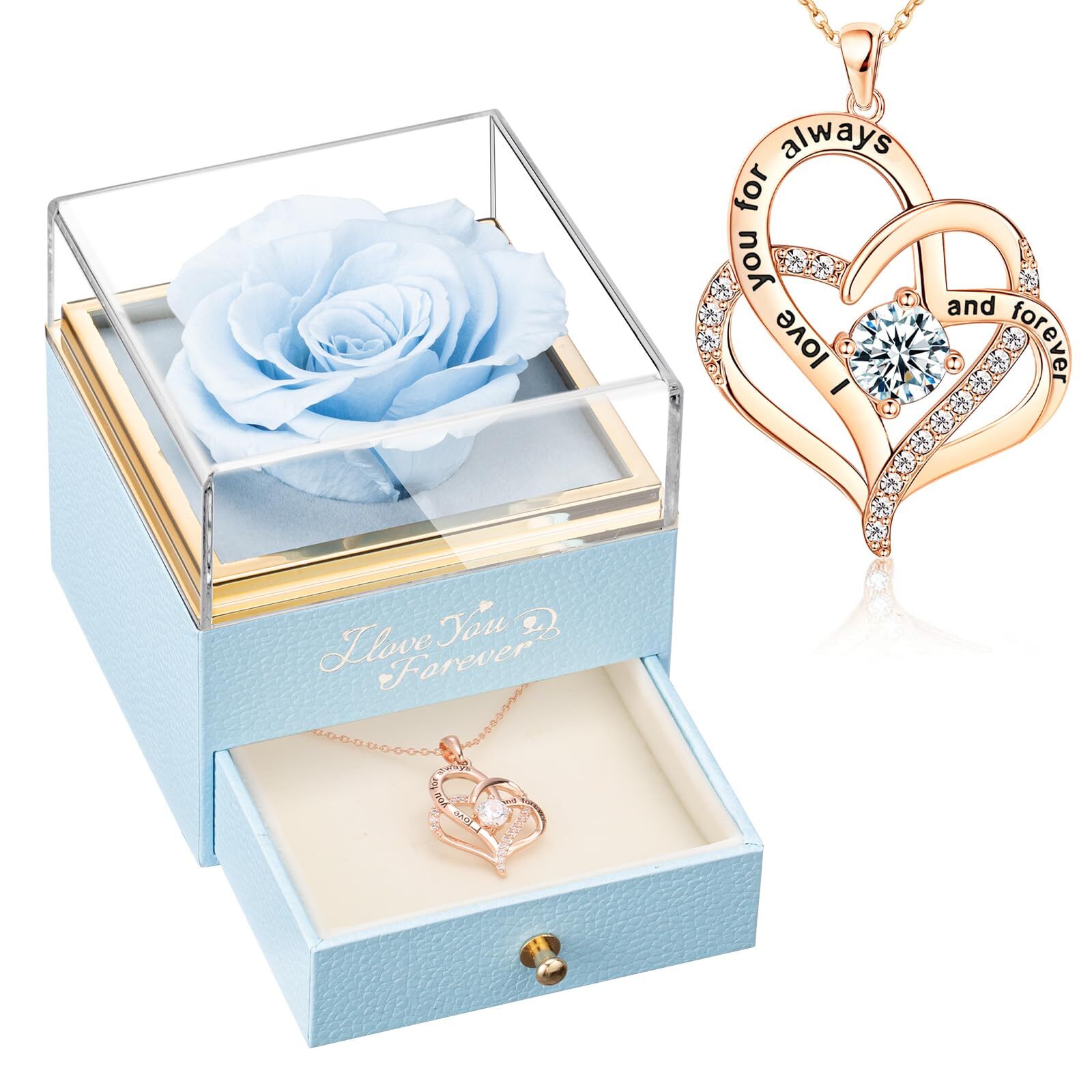 Forever Real Rose With Heart Necklace Preserved Flowers Gifts For Mom Wife And G