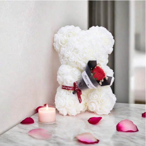 Foam Rose Teddy Bear Bouquet PE Flower Gift for Mother’s Day Wedding Decor