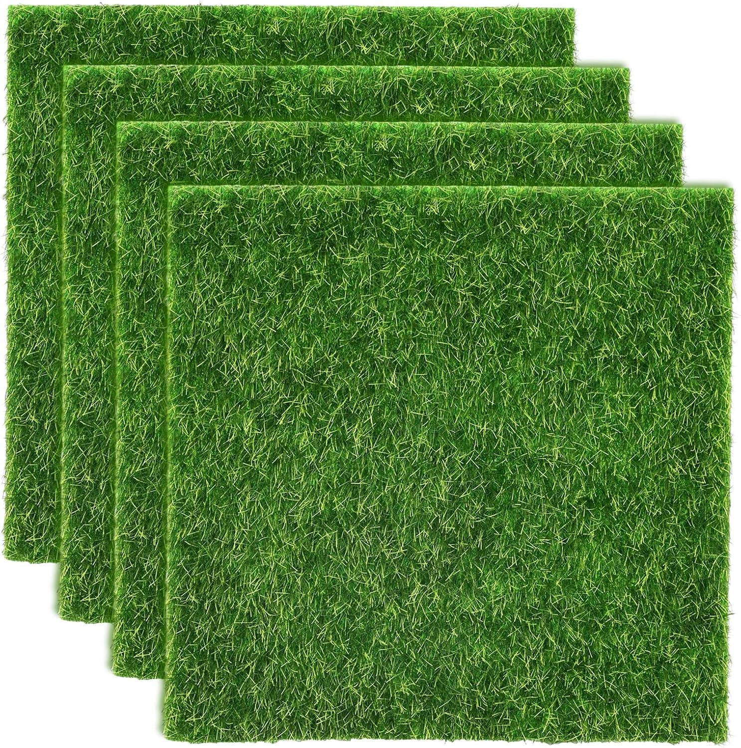 4 Packs Fake Grass Decor for Crafts, 6″ x 6″ Fairy Artificial Moss for Miniature