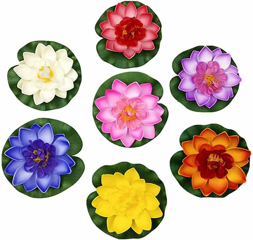 7 Pcs Artificial Floating Foam Lotus Flower with Water Lily Pad, Floating Artifi