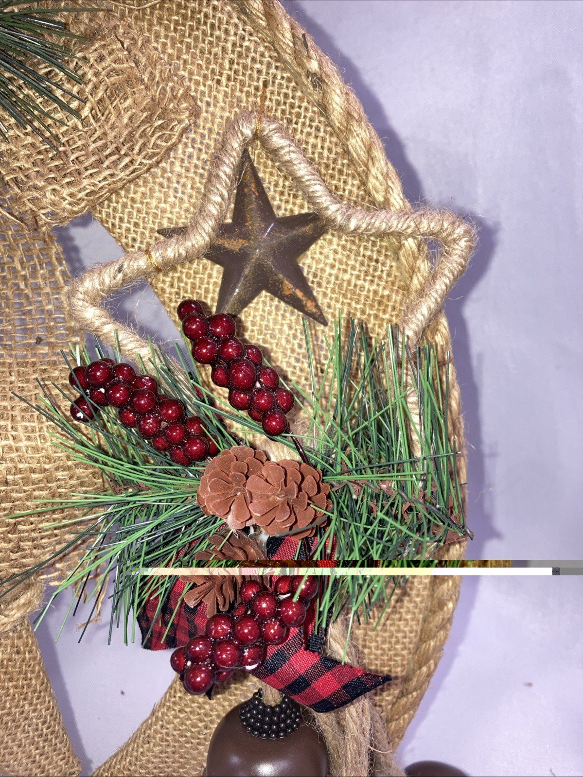 Christmas Country Wreath Burlap Lighted Handmade in USA 15” Star