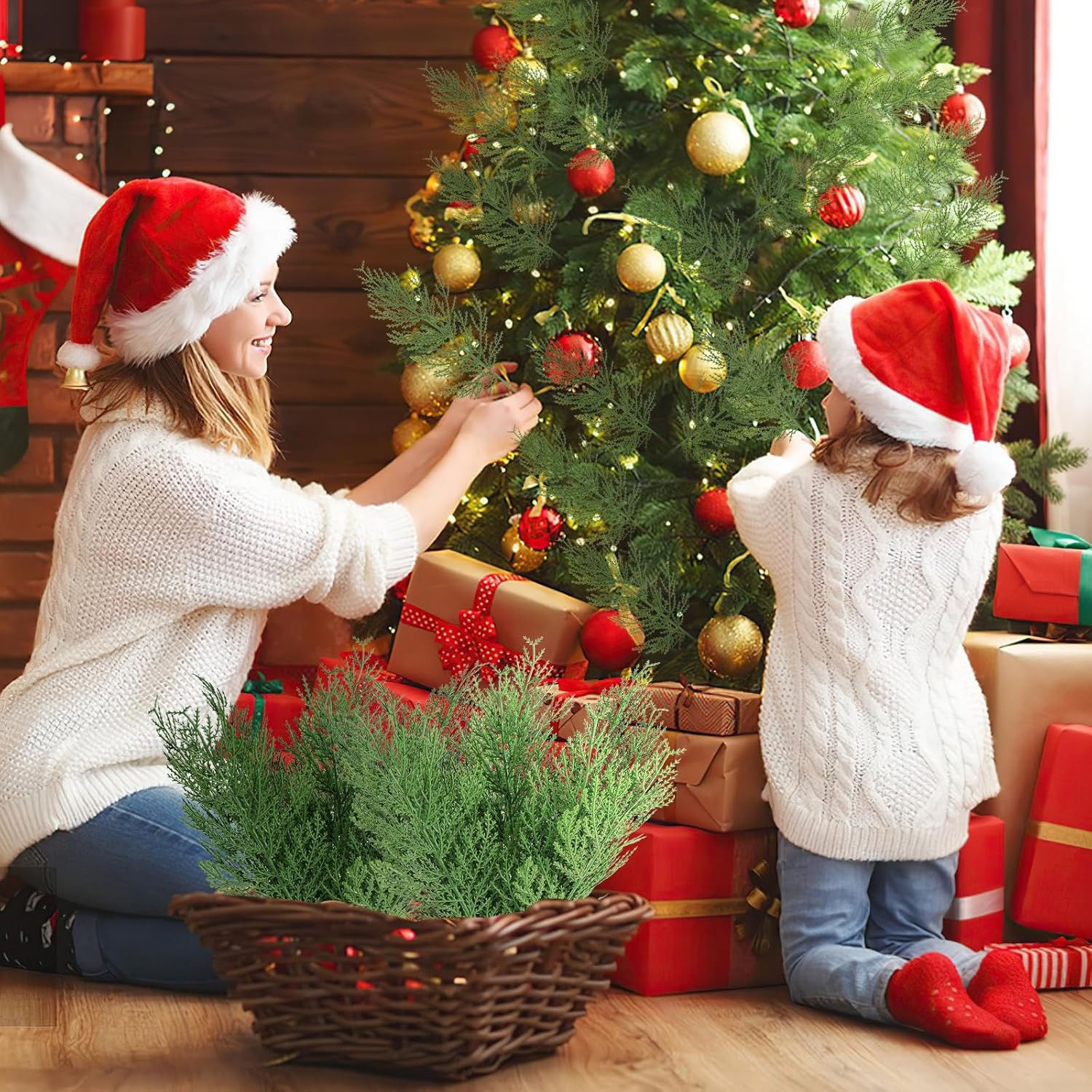 Hananona Artificial Pine Branches,40 Pcs Christmas Faux Cedar Stems, Green