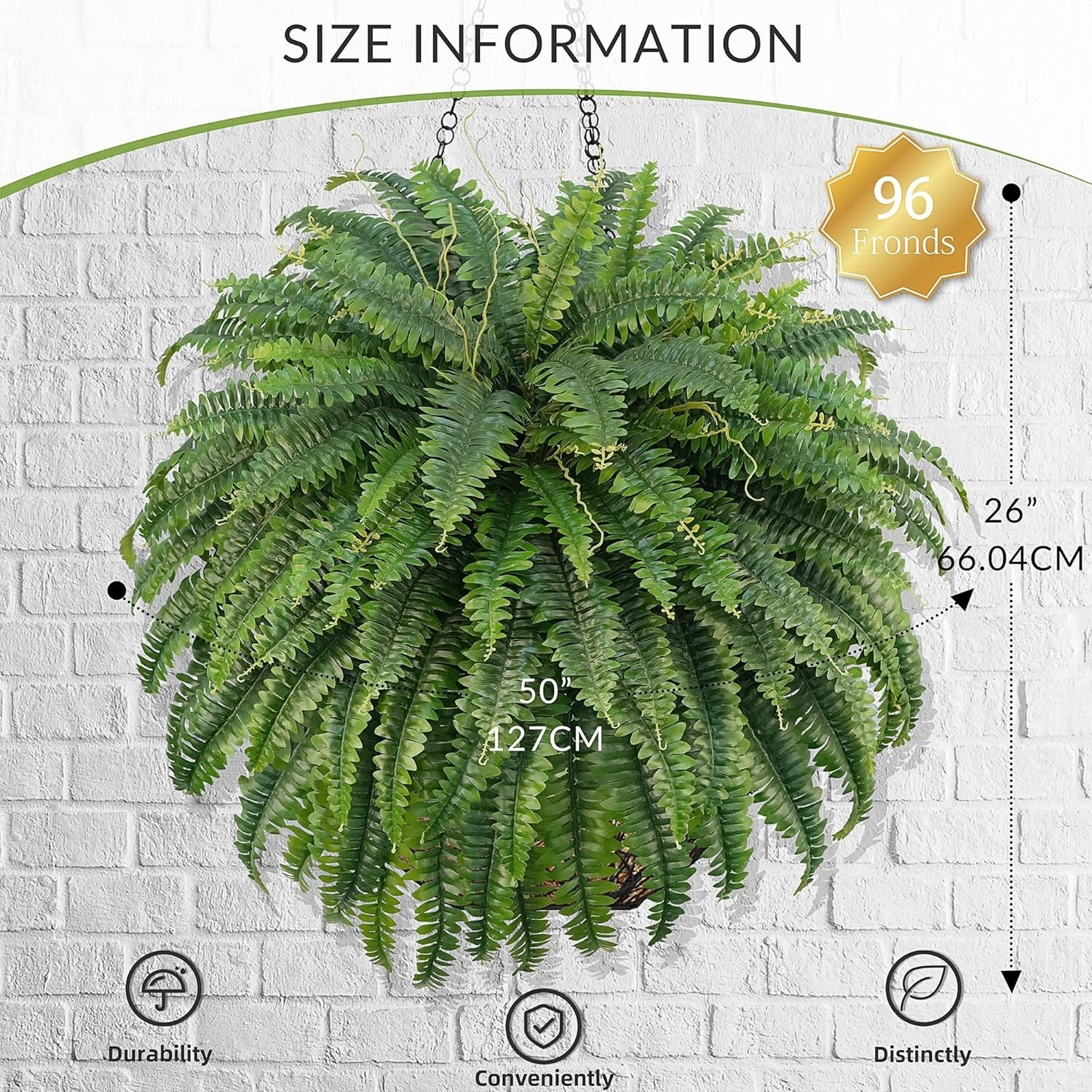 50″ Artificial Boston Ferns, Fake Bush Plants, Large Faux Ferns with 96 Frond…