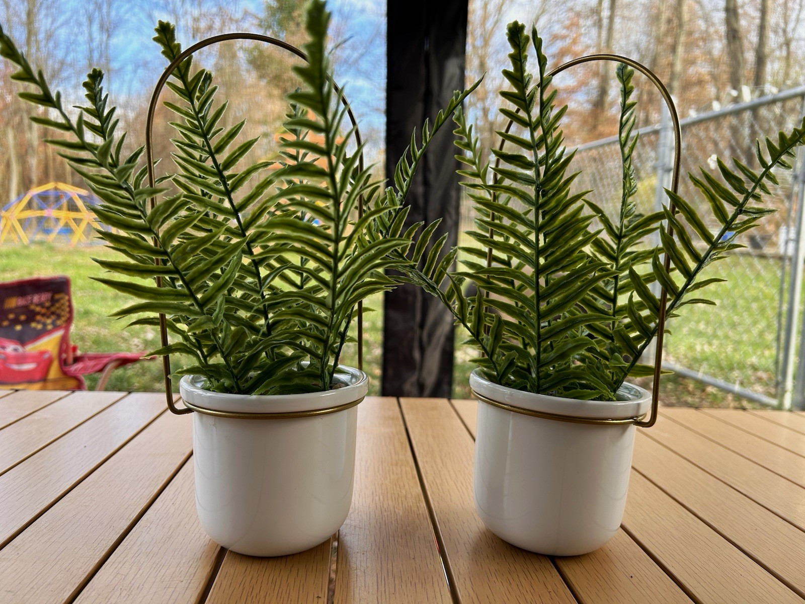 Artificial Fern Houseplant Arrangement & Centerpiece in White Pot, Green/White