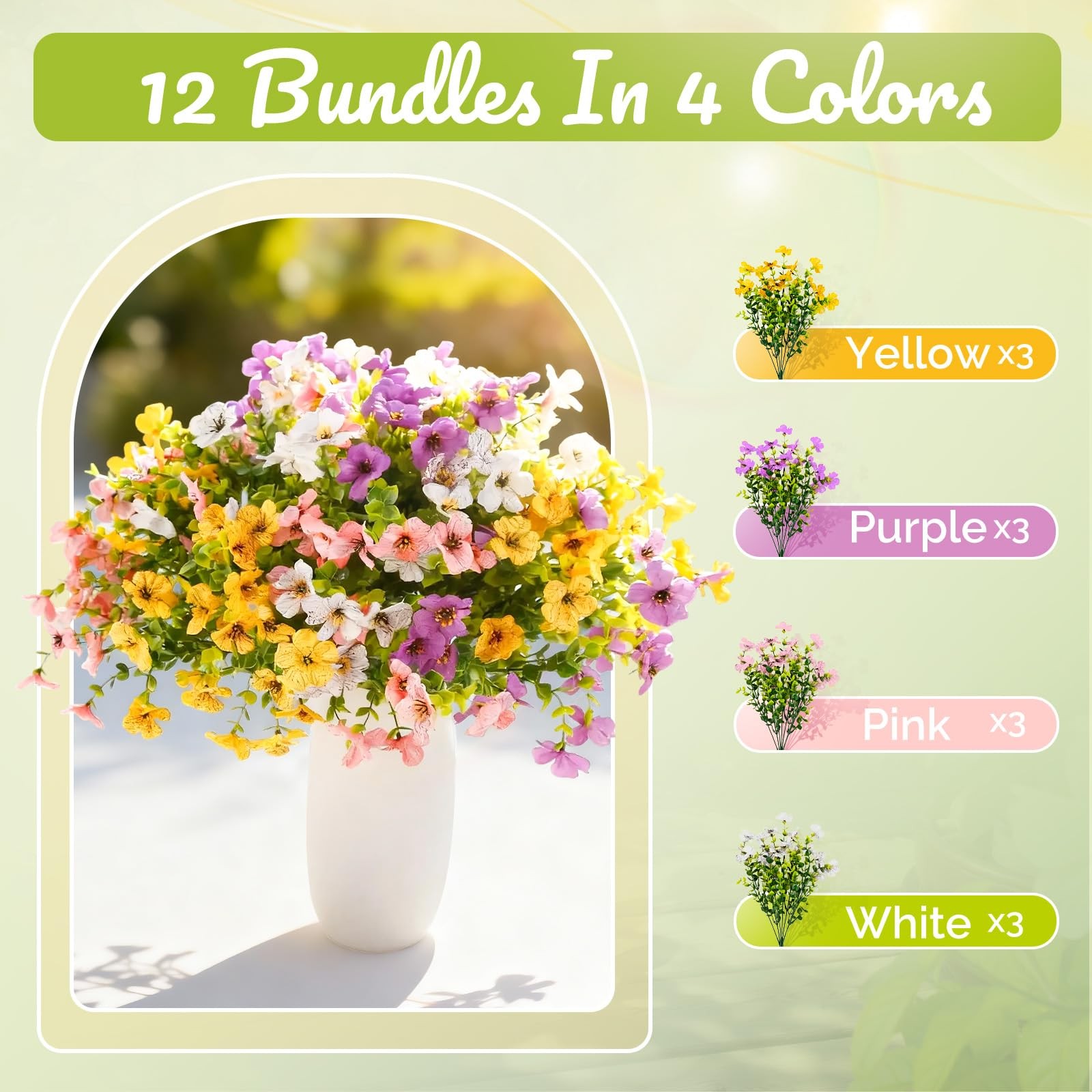 12 Bundles Outdoor Artificial Flowers for Home Decoration,Mixed Realistic Pla…
