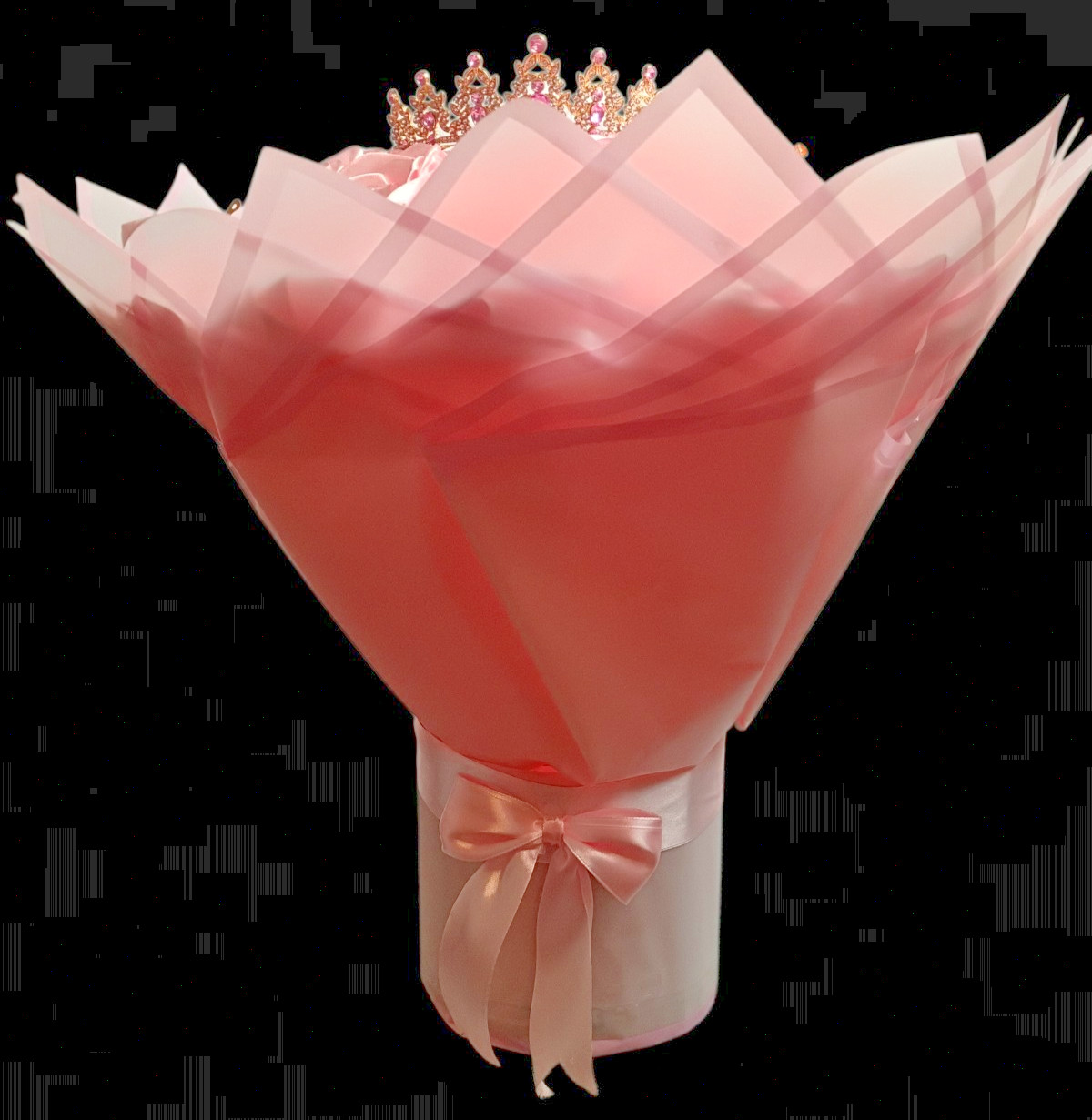 Eternal Rose Bouquet Pink Satin Ribbon Tiara Crown Butterfly Valentine’s Day 36!