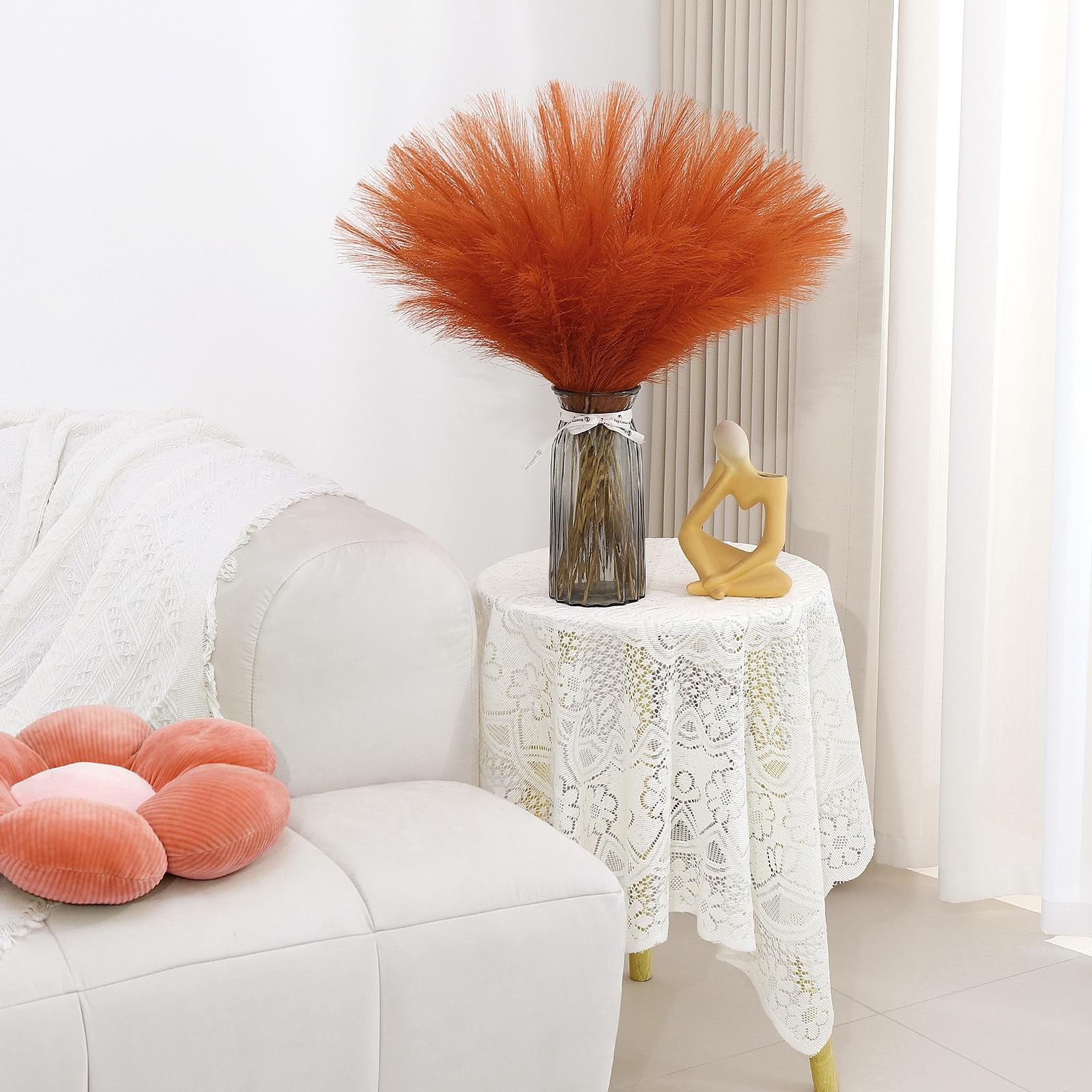 30 PCS 21.7 Inch Faux Orange Pampas Grass Bulk Artificial Dried Vase Filler