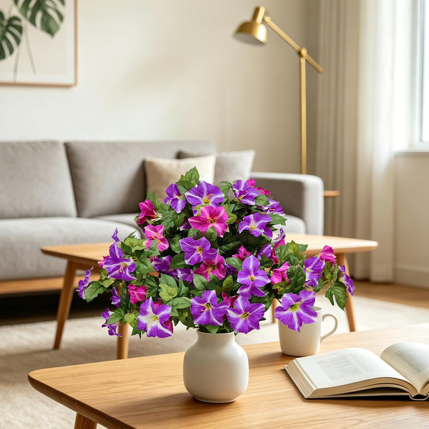 2PCS UV Resistant Faux Petunia Flowers for Outdoor & Indoor Decoration