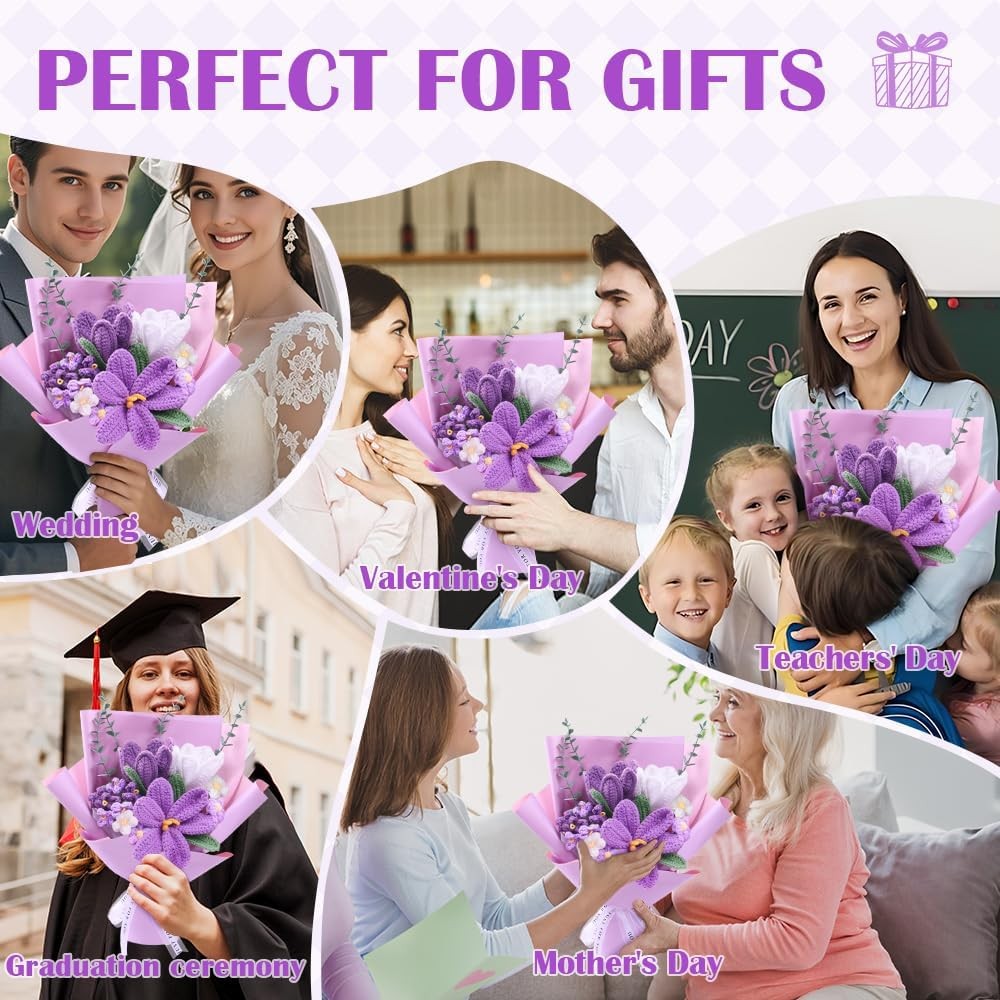 Crochet Flower Bouquet: Crochet Tulips Bouquet Handmade Knitted Flowers with Tea