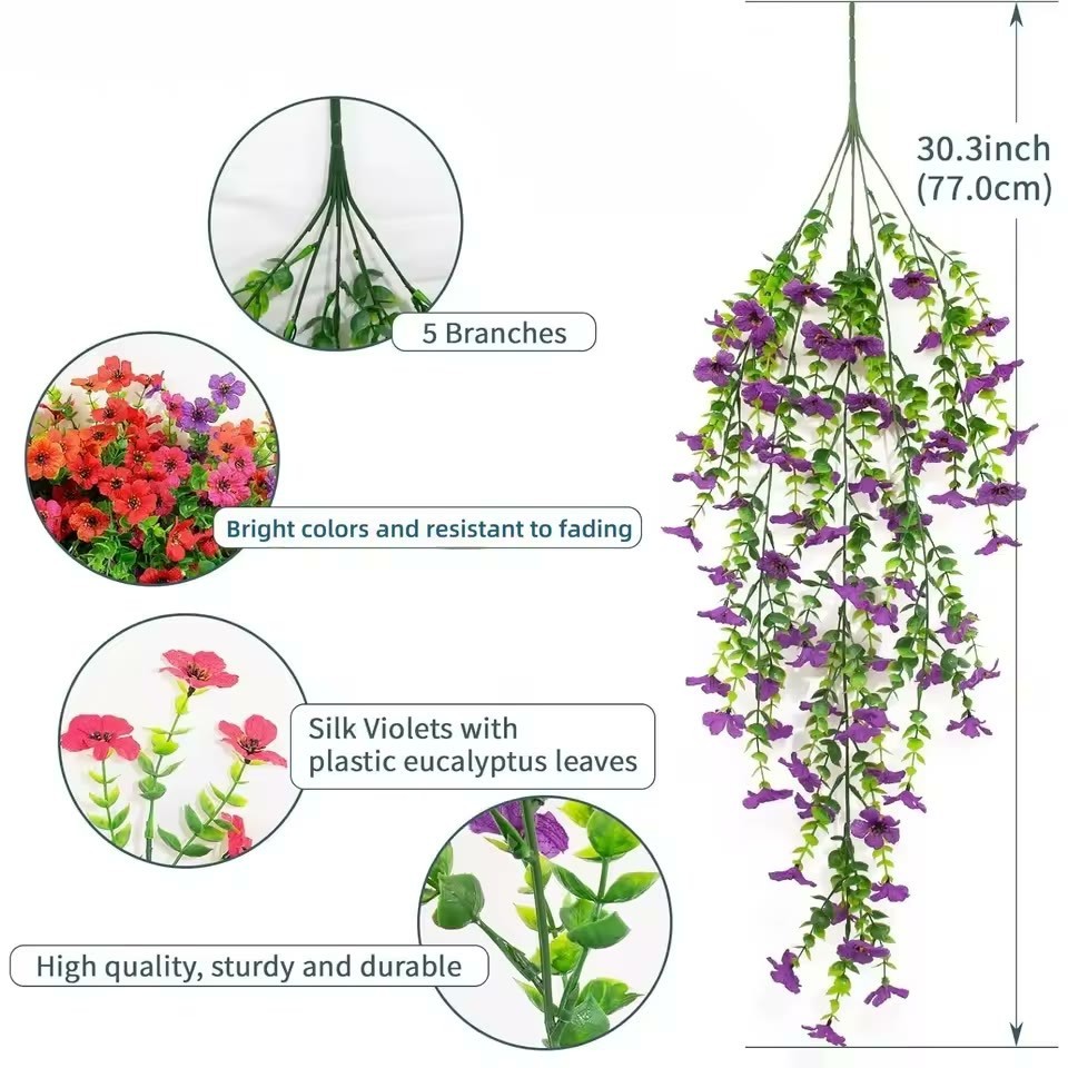 4PCS Artificial Morning Glory Vines UV Resistant Hanging Flowers Outdoor Decor
