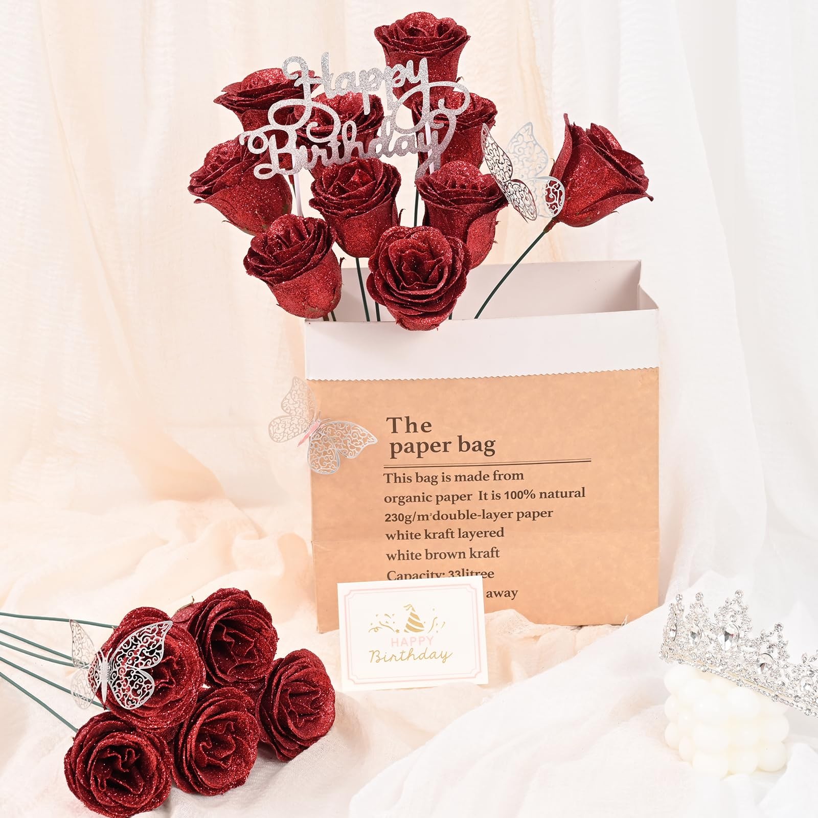 Glitter Roses Bouquet, Birthday Gifts for Women Mom, DIY Fake Flowers Bouquet…
