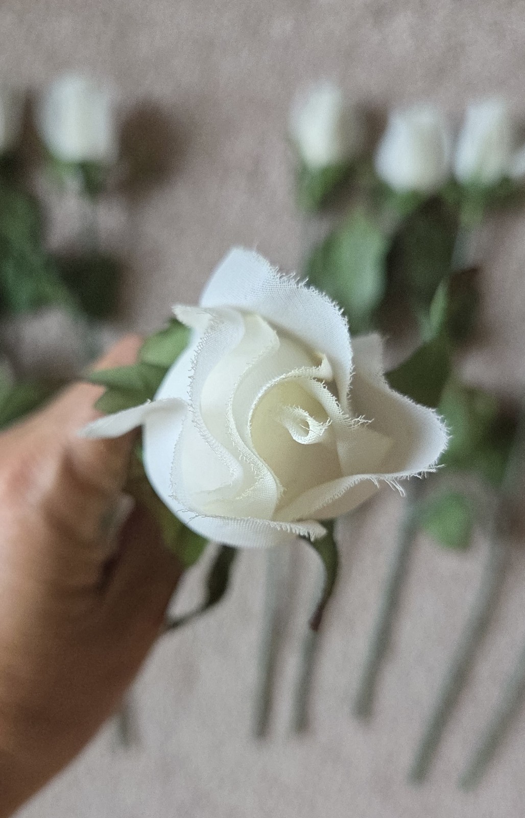 Dozen Artificial White Rose Long Stem , Faux Silk Roses