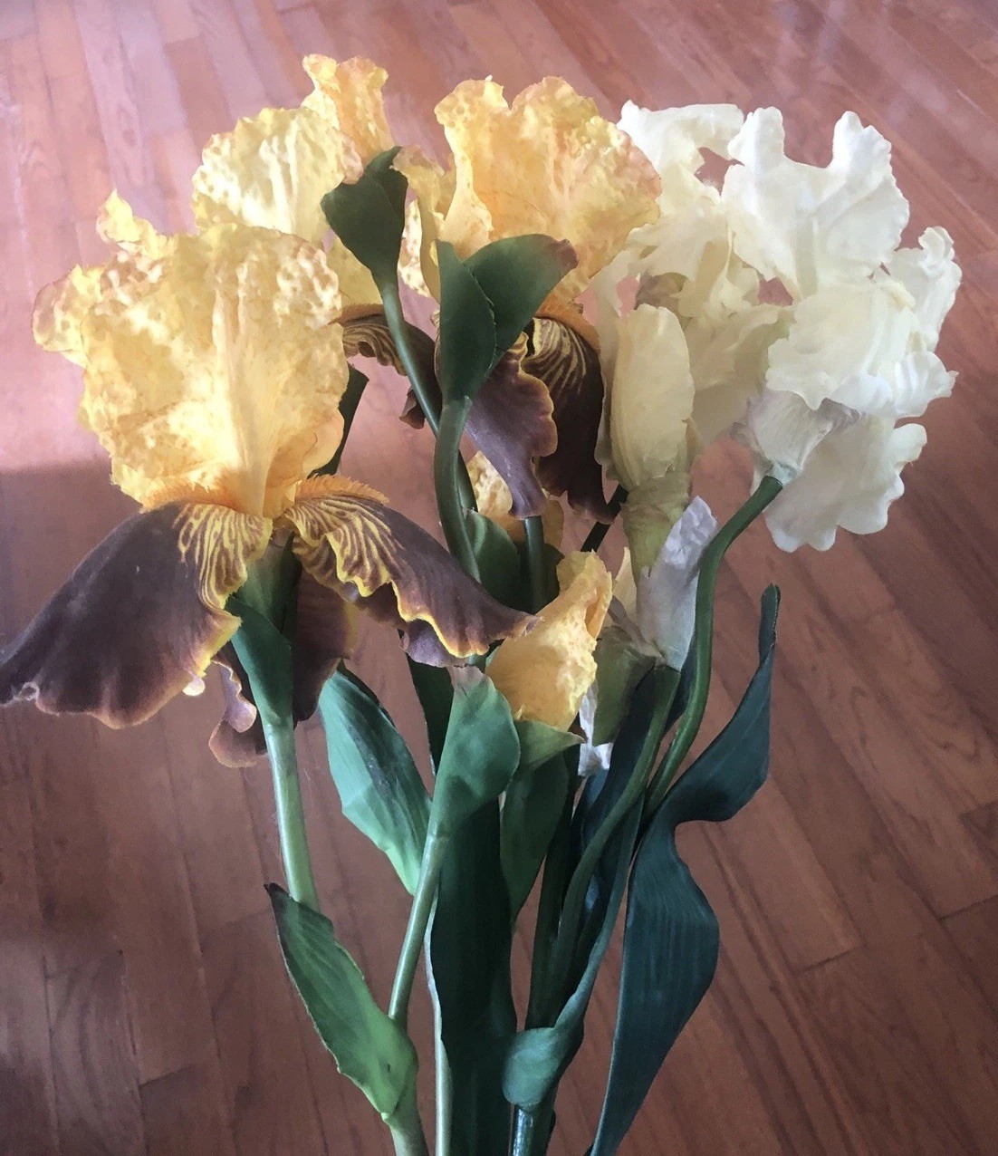 5 Stalks Yellow Iris Flowers Bouquet Long Stems Silk Artificial Crafts Weddings