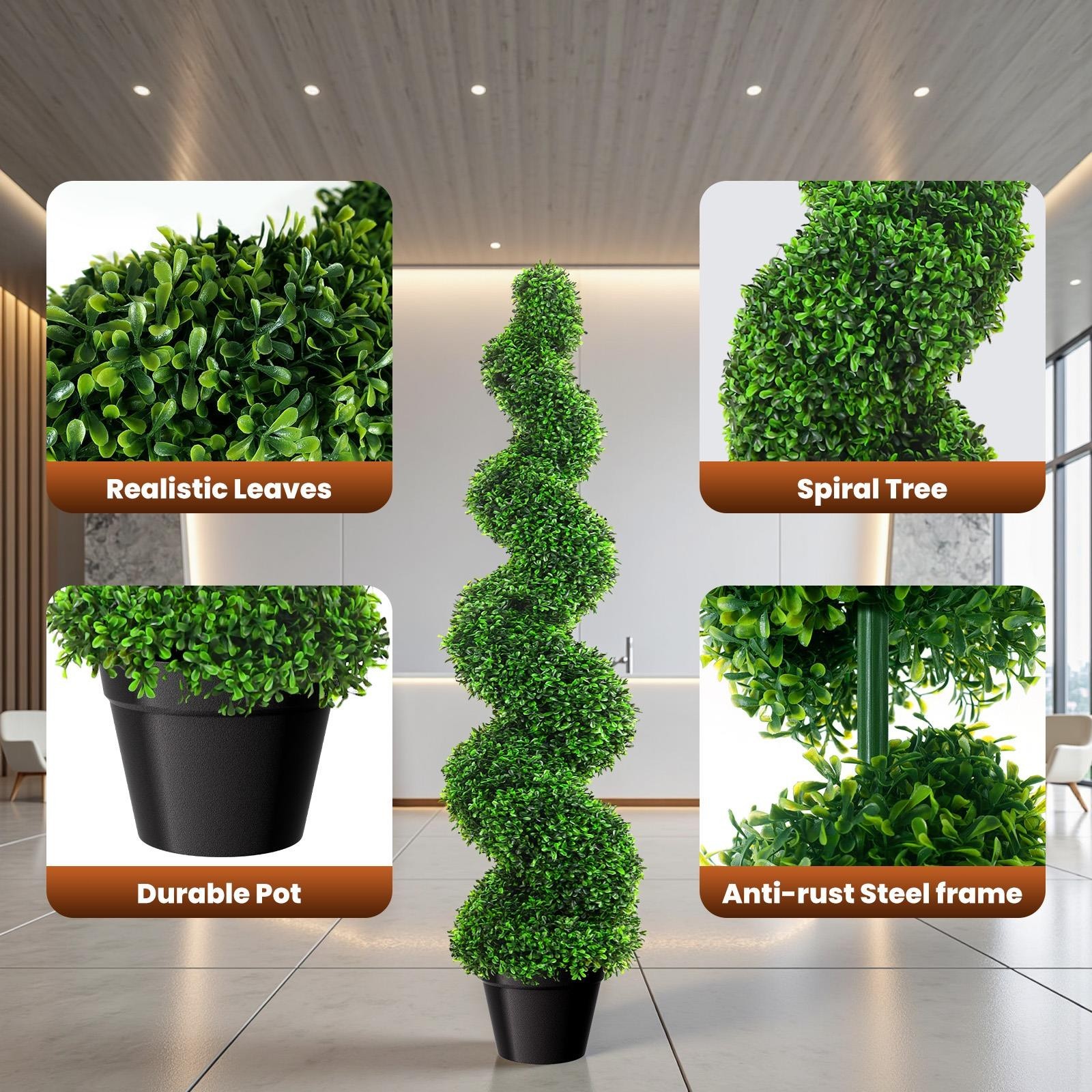 2PCS 3.5FT Artificial Boxwood Spiral Topiary Trees PE Artificial Plants Indoor