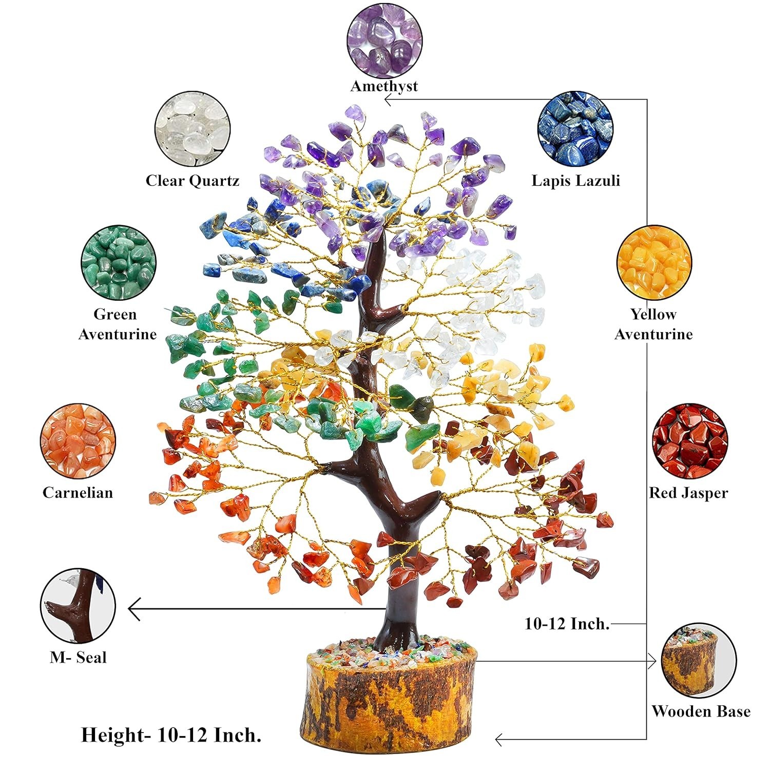 Seven Chakra Crystal Tree of Life Stone Fortune Feng Shui Bonsai for Good Luck