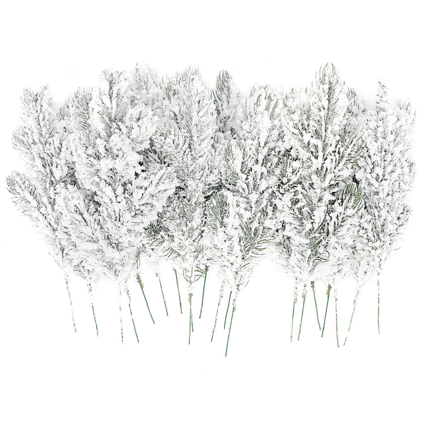 24Pcs Snowy Artificial Pine Needles Branches Twigs 10.6″ Fake Frosted Pine Pi…