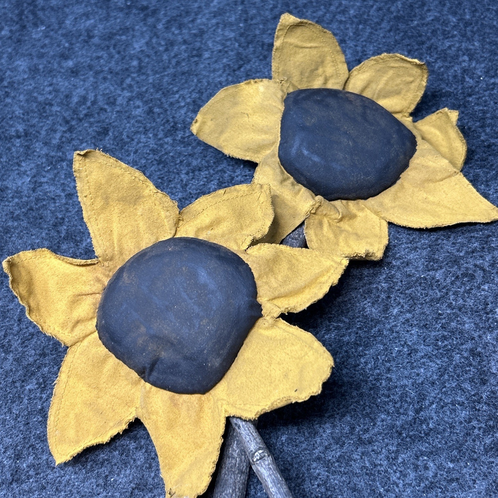 TWO Handmade Wooden Sunflower Stems Rustic Farmhouse Floral Decor Yellow Flower