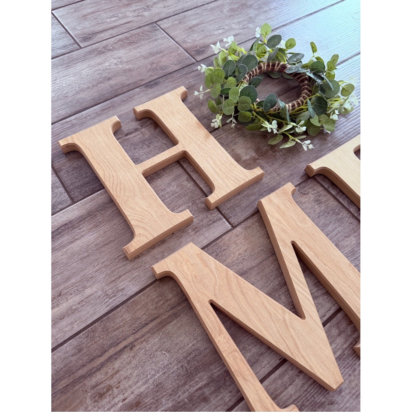 Rustic Wooden HOME Wall Decor Letters Greenery Wreath Accent Farmhouse Entry