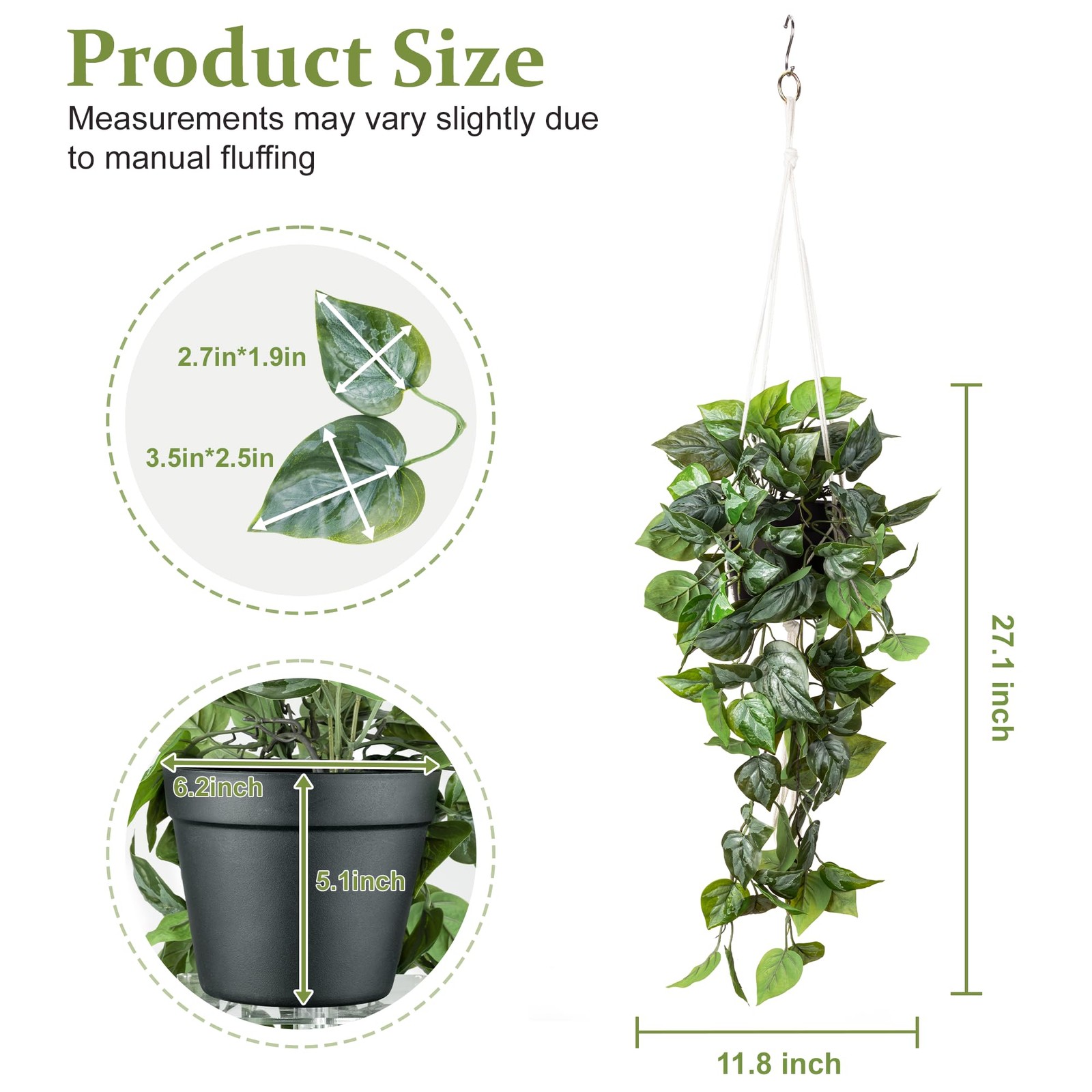 Artificial Pothos Hanging Plant, Fake Pothos with Woven Net, Realistic Faux I…