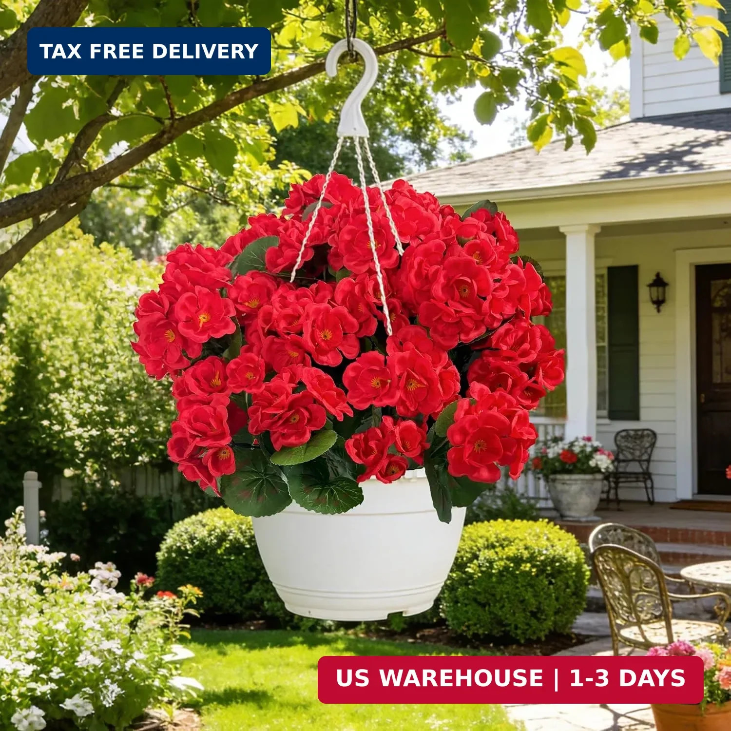 Artificial Flowers for Outdoors, Realistic Fake Flowers UV Resistant Silk Gerani