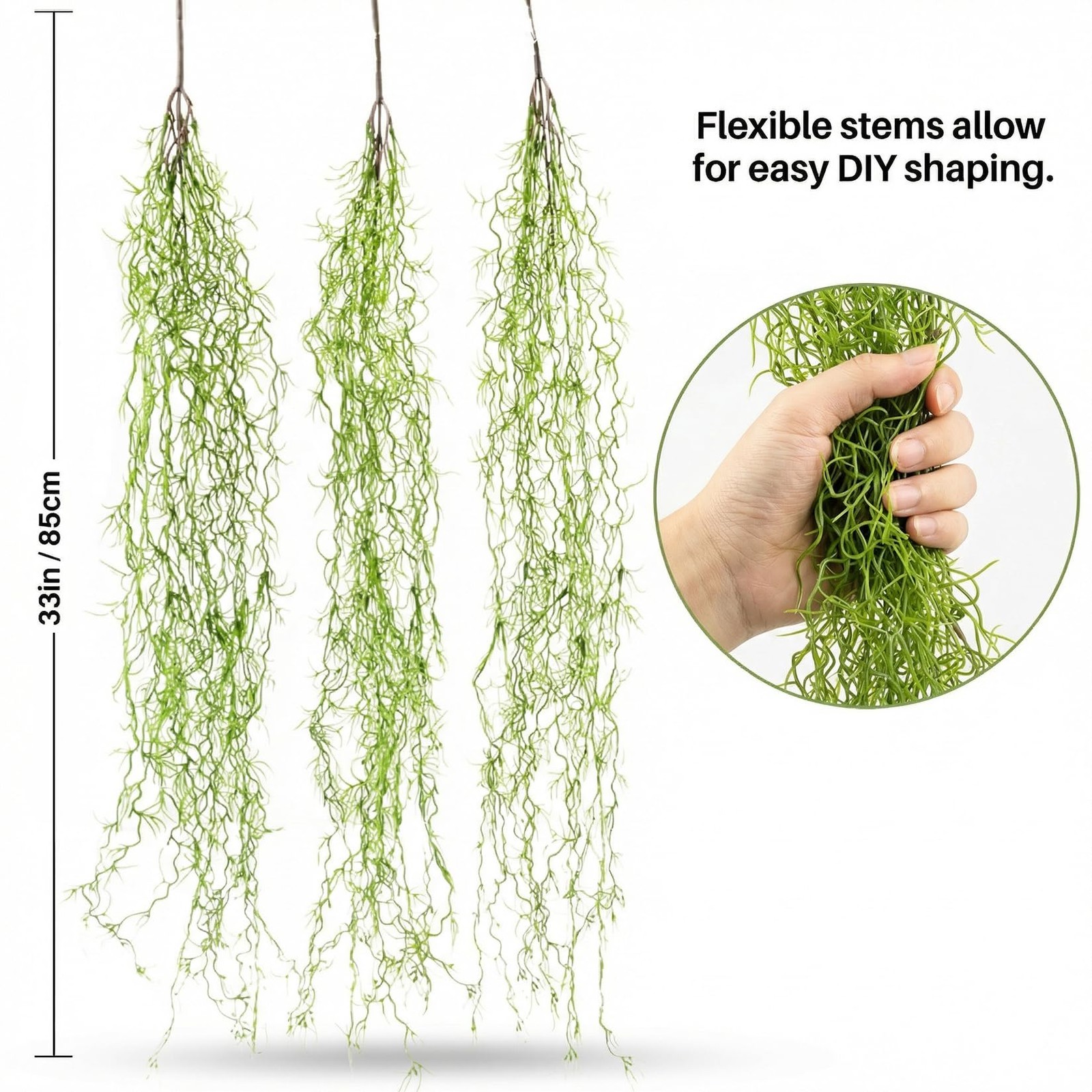 Fake Spanish Moss – Artificial Moss for Plants Indoor Crafts 33 Inch Long 3 PCS