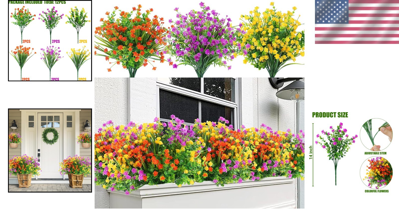Vibrant UV Resistant Artificial Plants – 12 Bundles for Stylish Home Accents