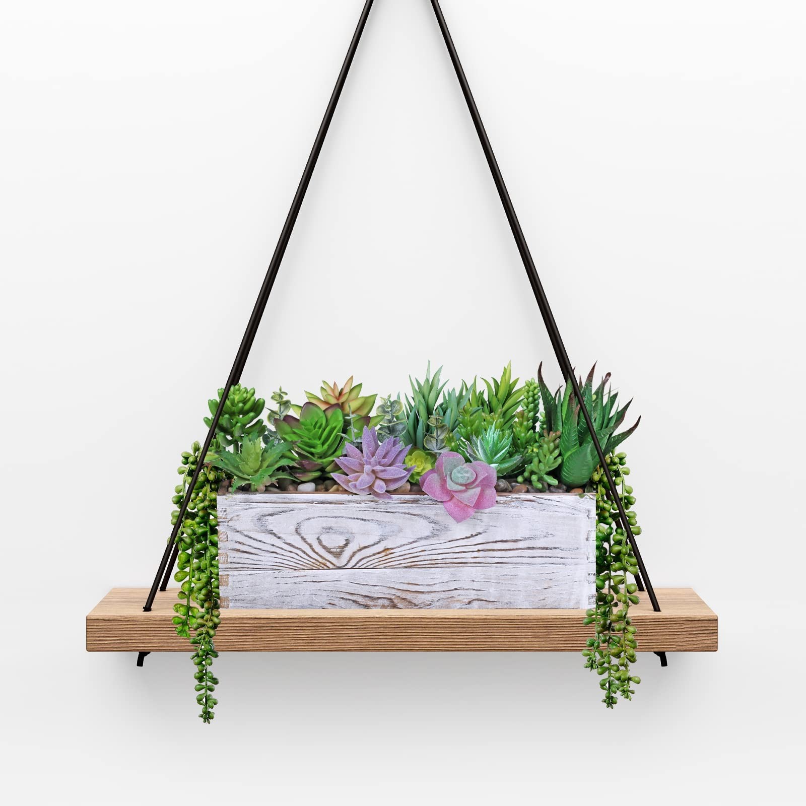 19 PCS Assorted Artificial Succulents Rectangular Wooden Pot Planter Center