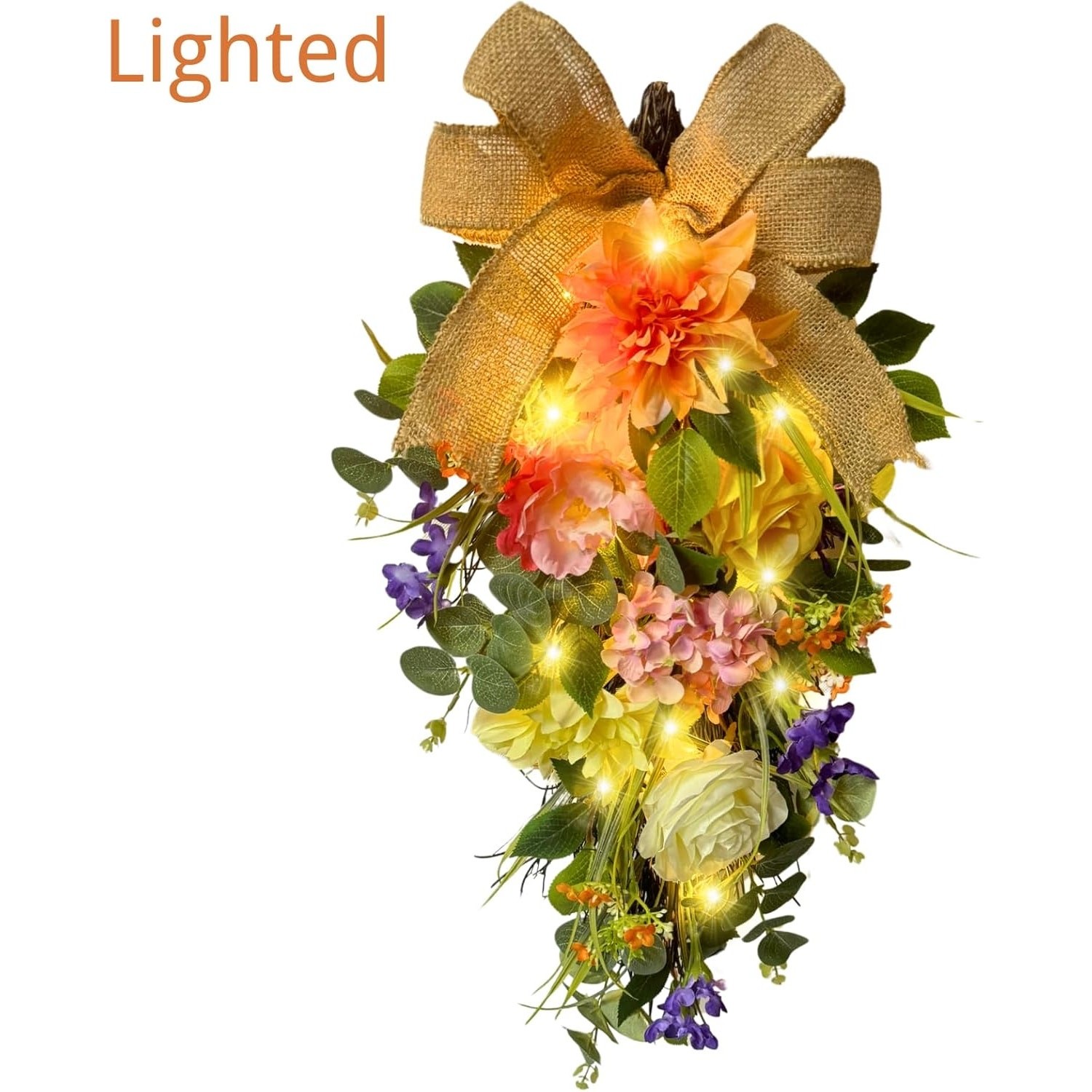 1 Spring Summer Floral Teardrop Swag Lighted