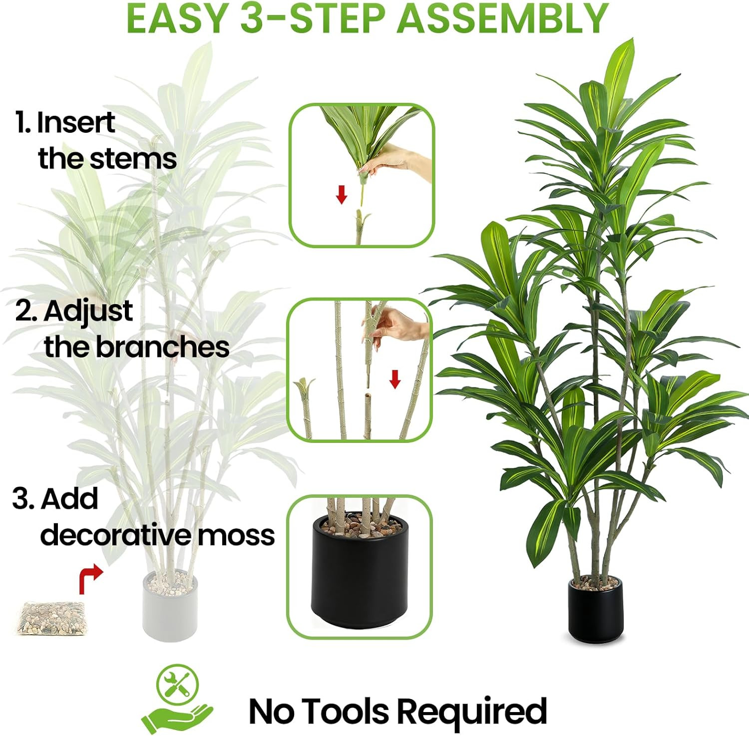 6FT Artificial Dracaena Tree with Realistic Leaves & Black Planter for Home Deco