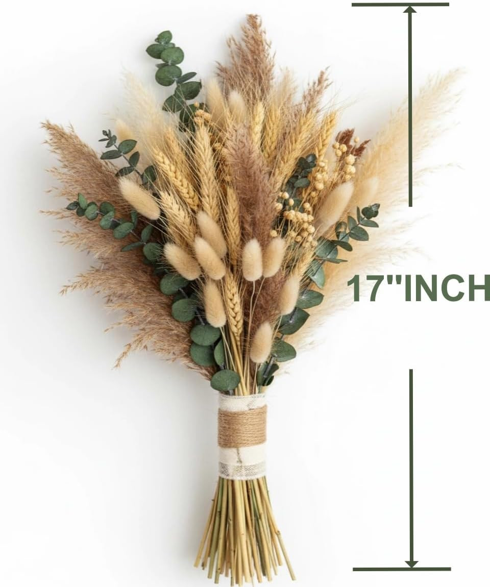 350PCS Dried Pampas Grass Bouquet Set – Dried Eucalyptus, Brown Pampas Grass & W