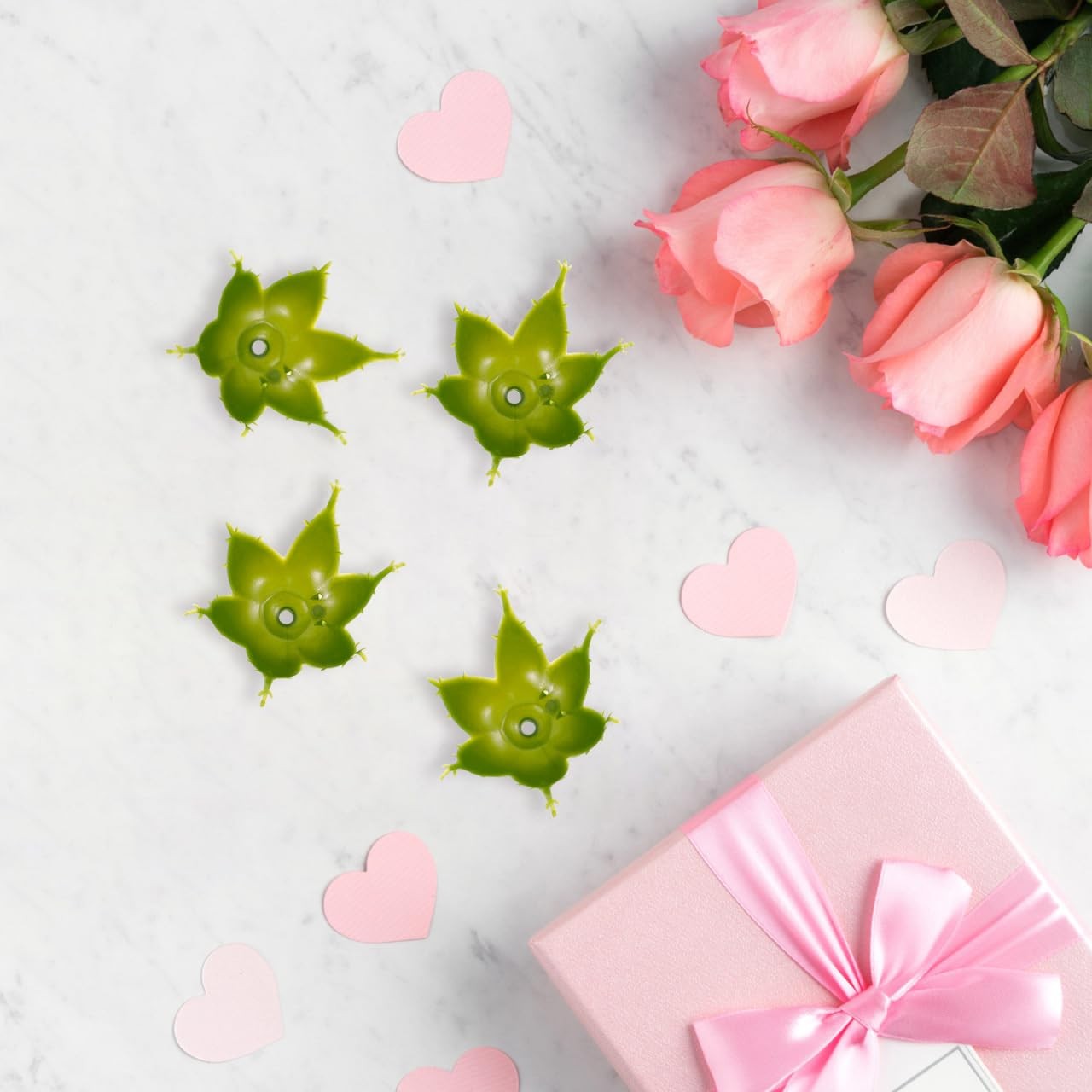 100 PCS Green Plastic Flower Bases 2.17X2.17X1.38 Inches Rose Calyxes Sepals