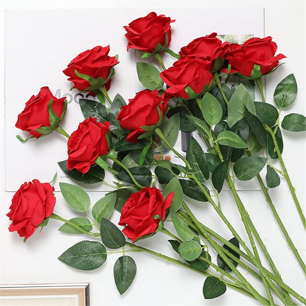 15x 20″ Fake Red Roses Artificial Flowers Bouquet Silk Stems Party Wedding Decor