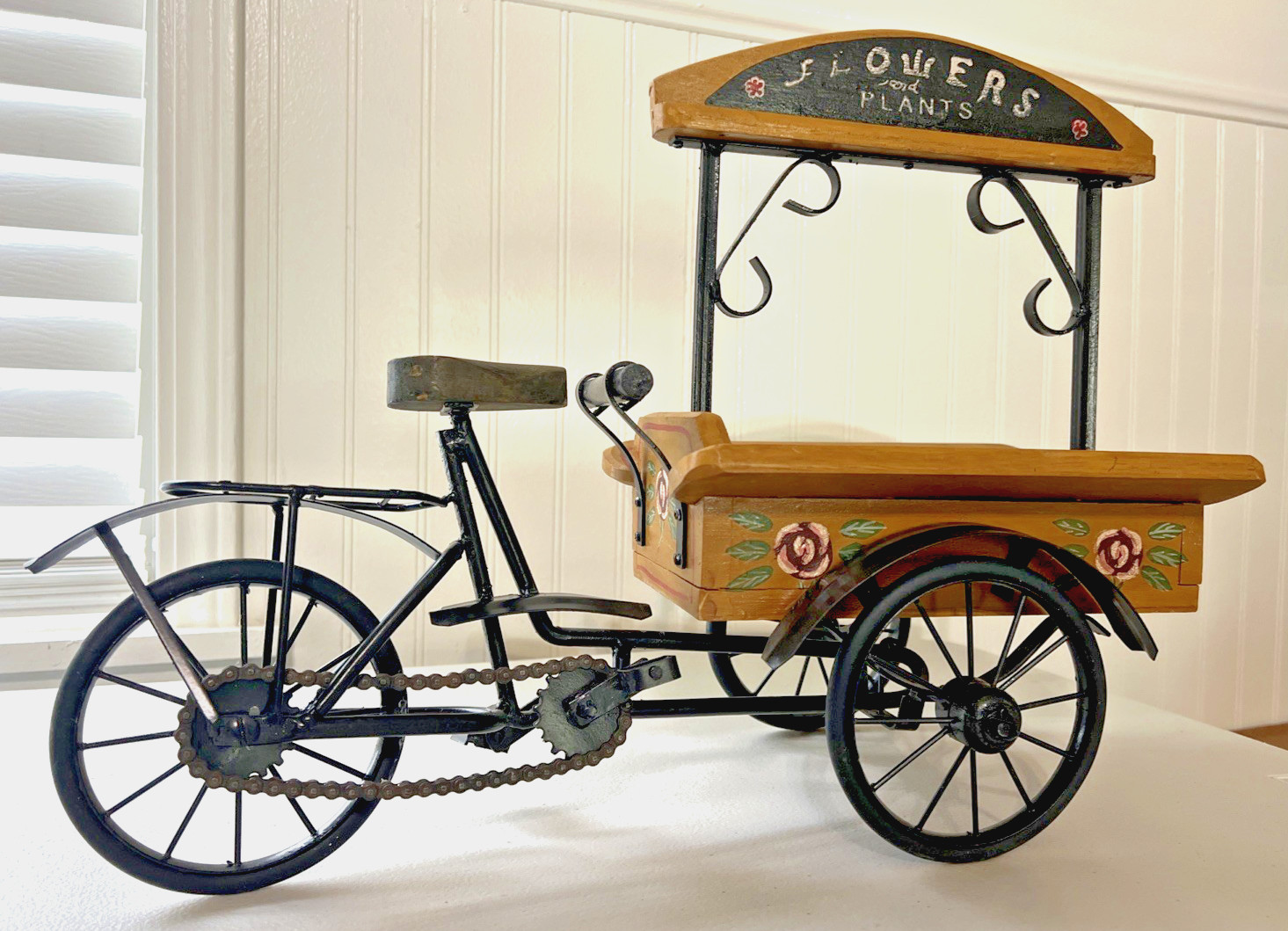 FLOWERS PLANTS CART WITH BICYCLE HOME DECOR DISPLAY VINTAGE STYLE