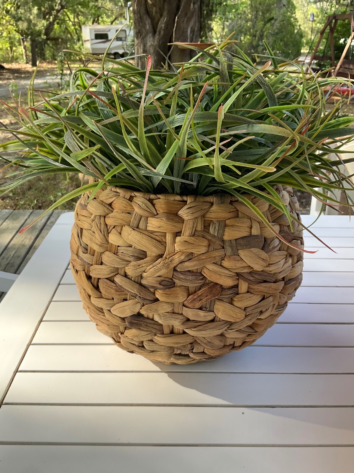 Artificial Plant Greenery in Woven Basket Planter, 14- 16” tall Fake Plant