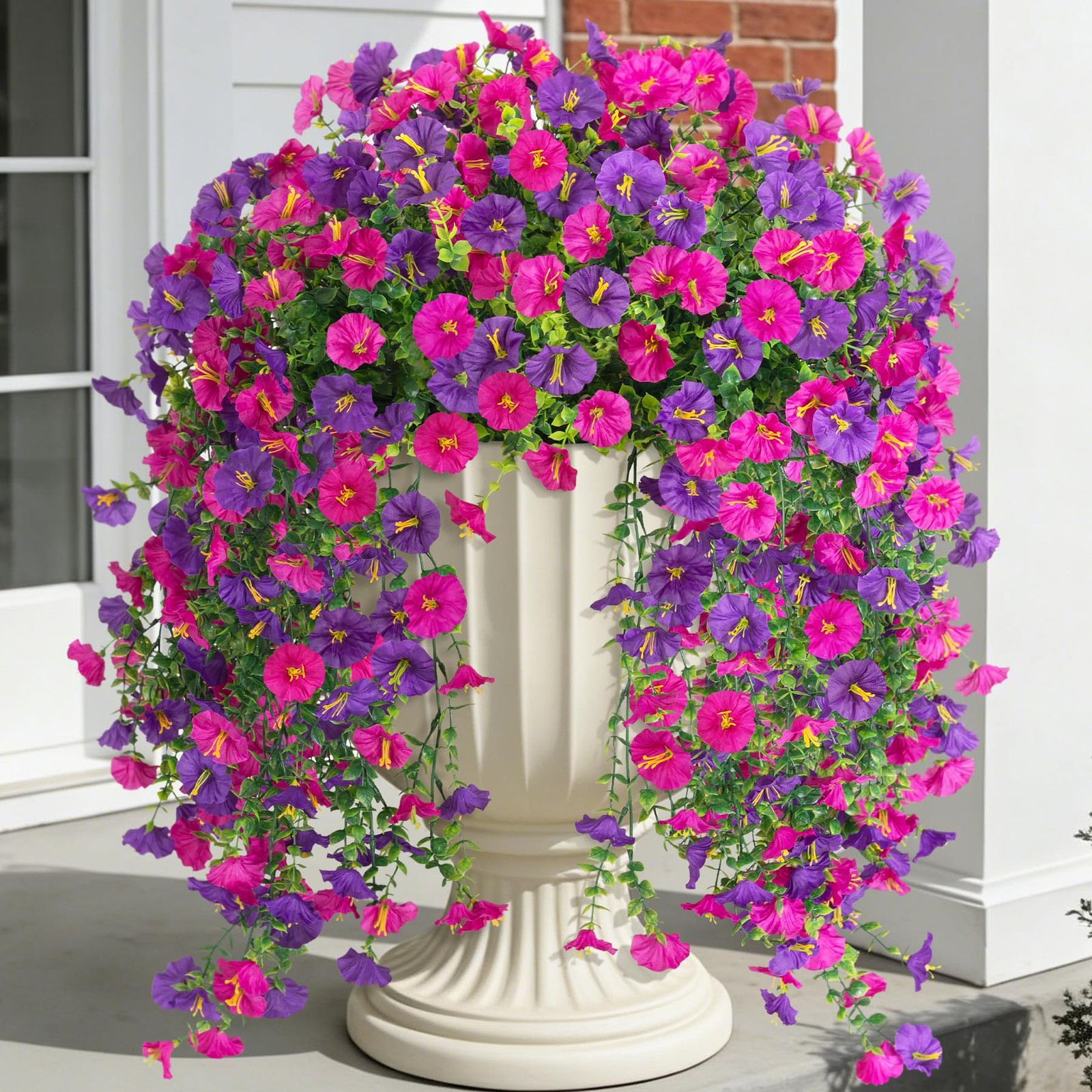 Artificial Hanging Morning Glory Flowers Purple 2 Bundles UV Resistant