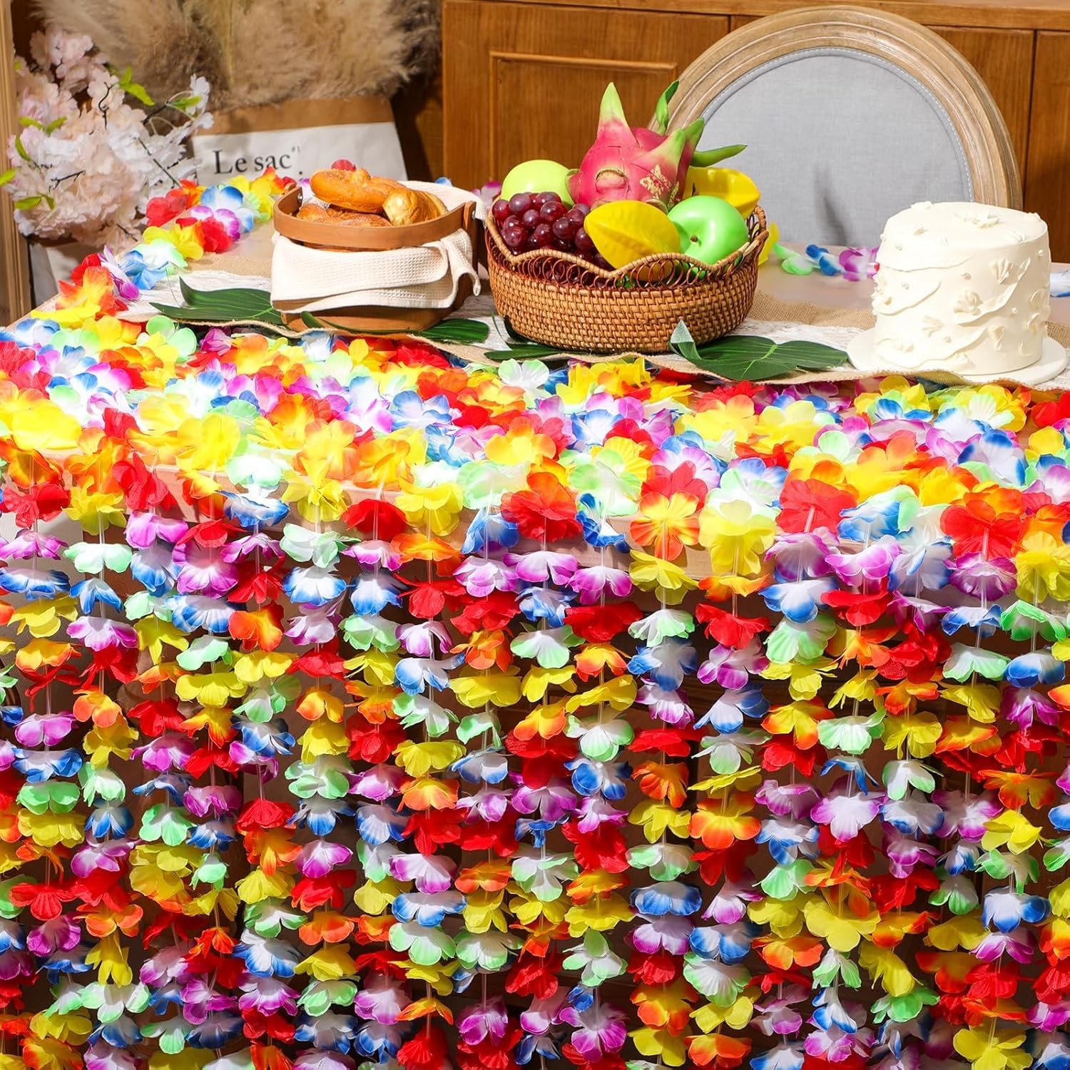 20 Pcs Multicolor Tropical Flower Lei Garland 60 Pcs 8 Inch Palm Leaves Artifici