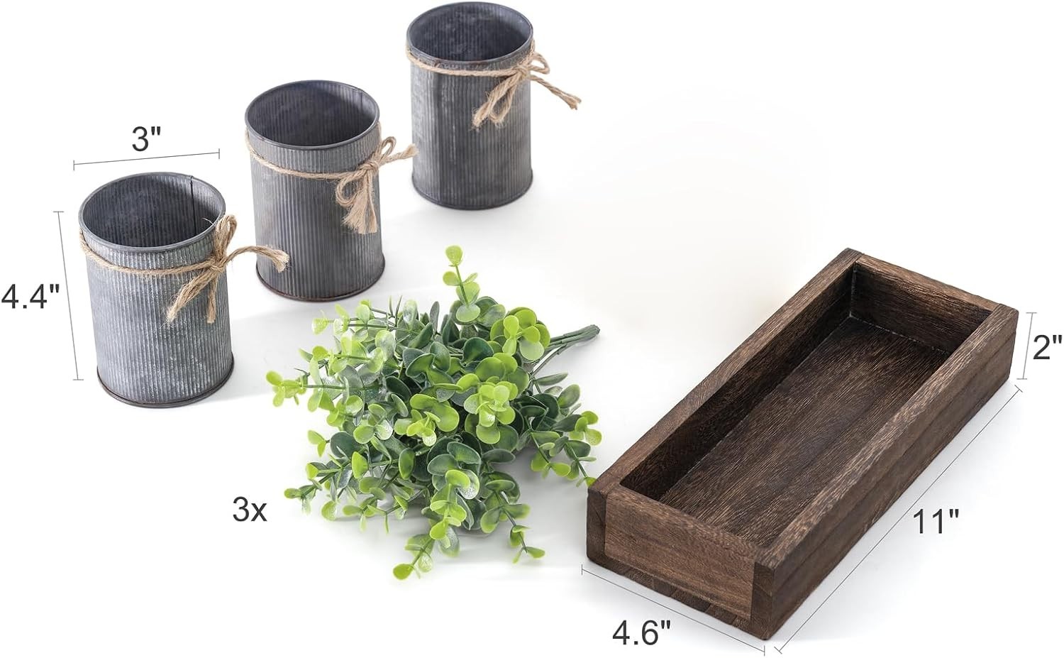 Elegant Faux Eucalyptus Table Centerpieces in Brown Wooden Tray – No Maintenance