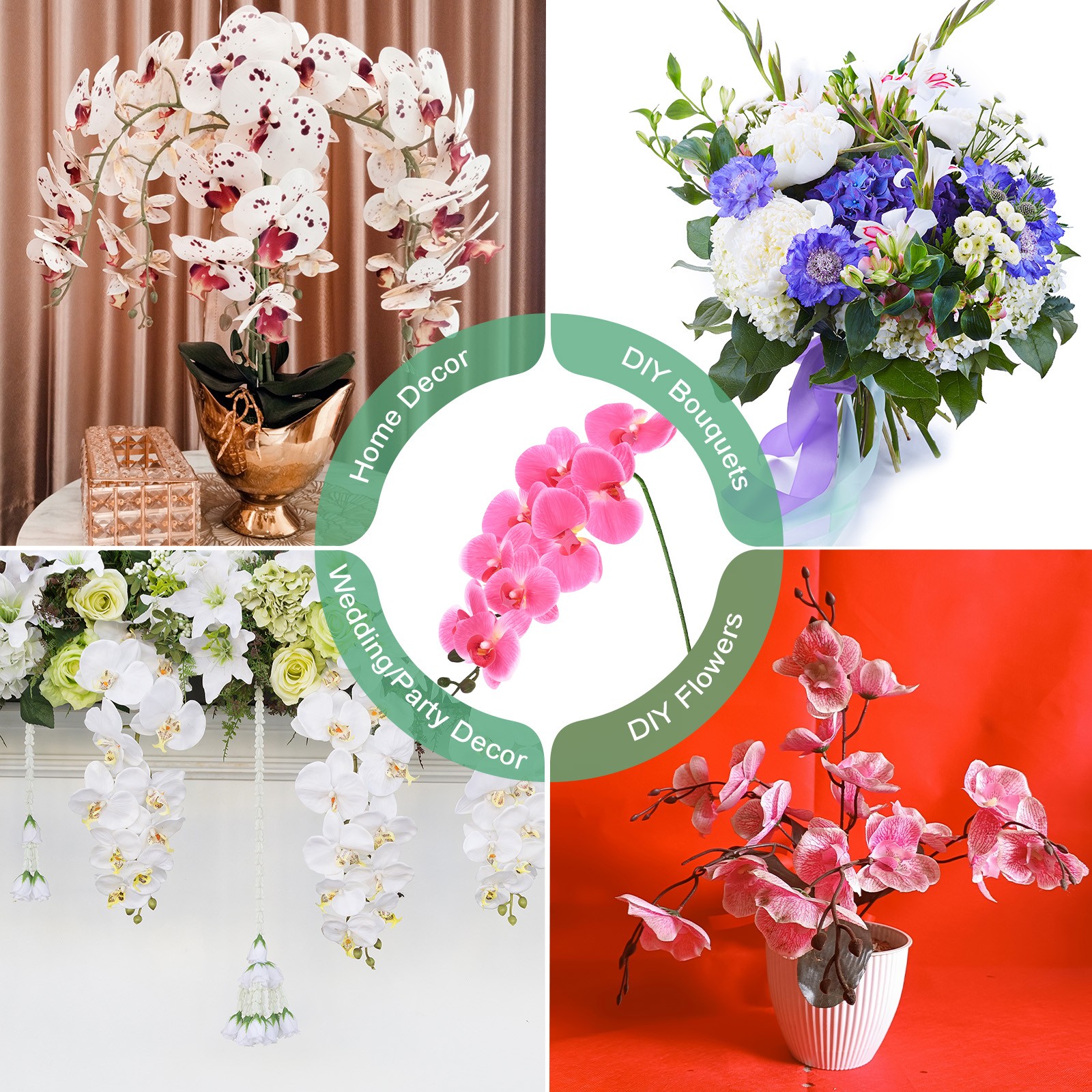 1-Pack Artificial Orchid Flowers 9 Large Petals for Home[Rose Red]