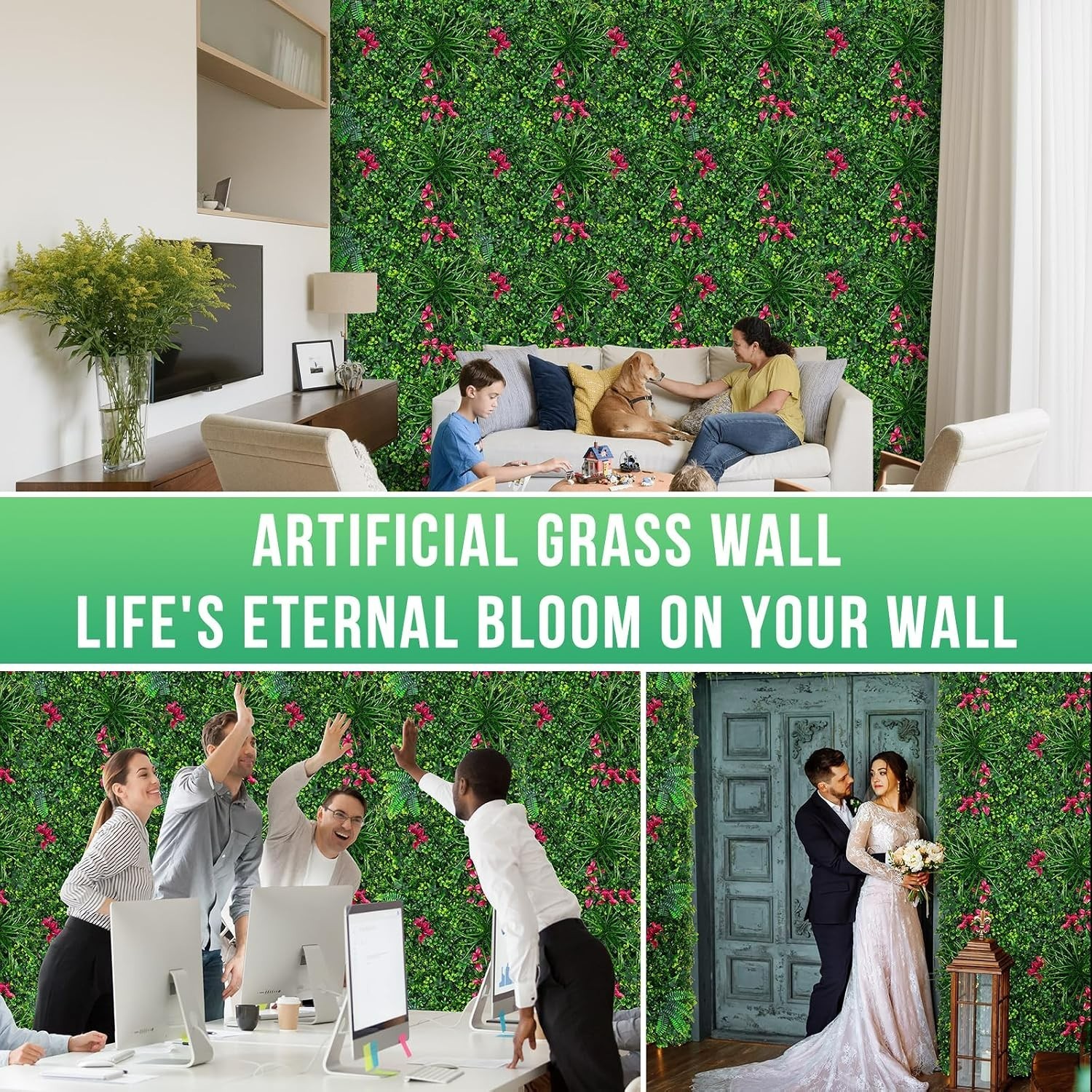 Versatile 12-Piece Artificial Grass Wall Panels, 20″x20″ for Indoors & Outdoors
