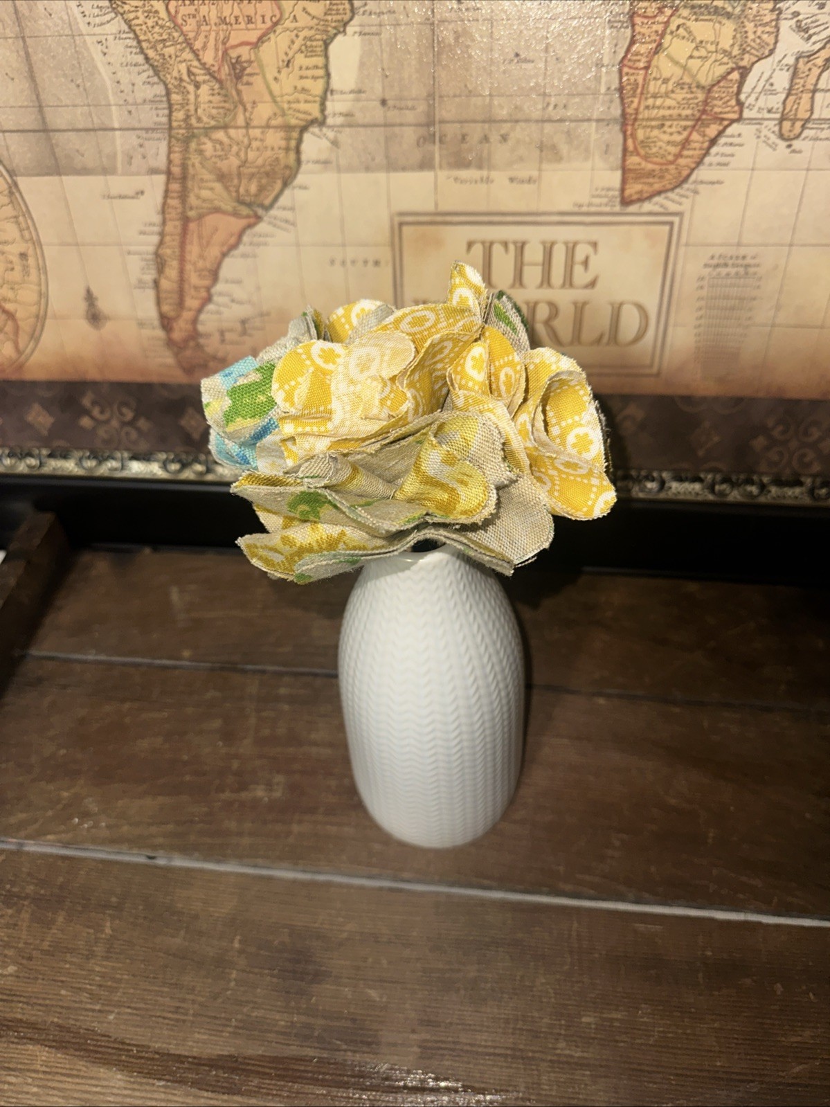 Bouquet Of Fabric Flowers, 7 Fabric Flowers & Vase Included, 12”x4”