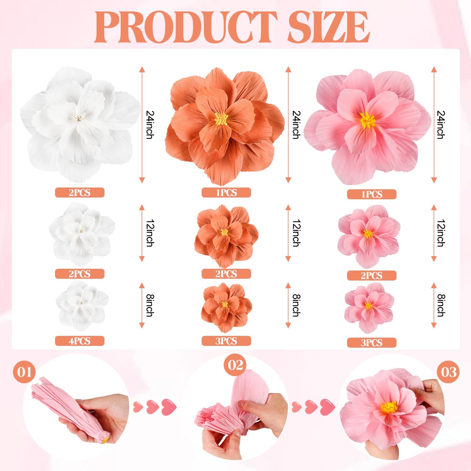 20 Pcs Giant Paper Flowers Decorations for Wall 24” 12” 8” Large Colorful …