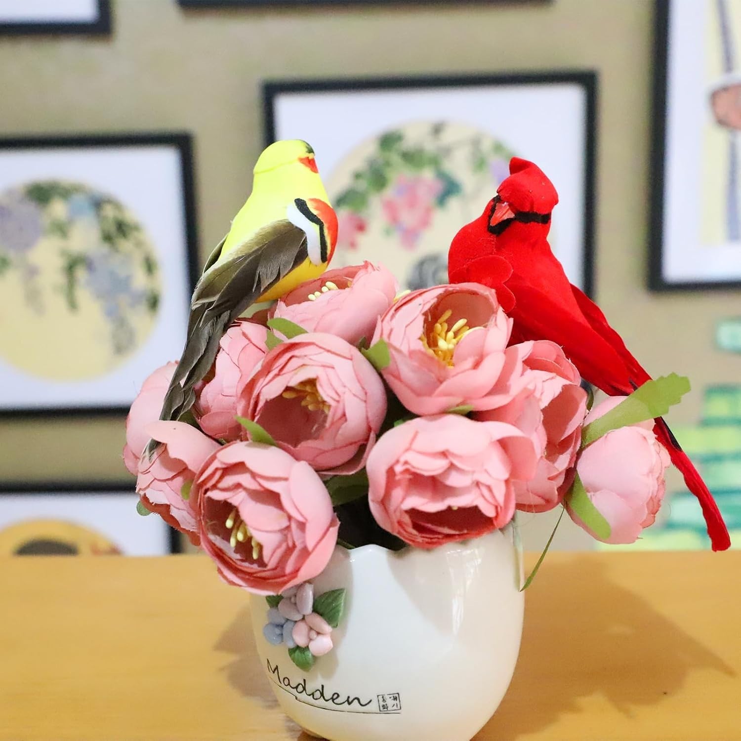 Realistic Bird Ornaments 3pcs Red Cardinal Blue Jay Goldfinch for Christmas